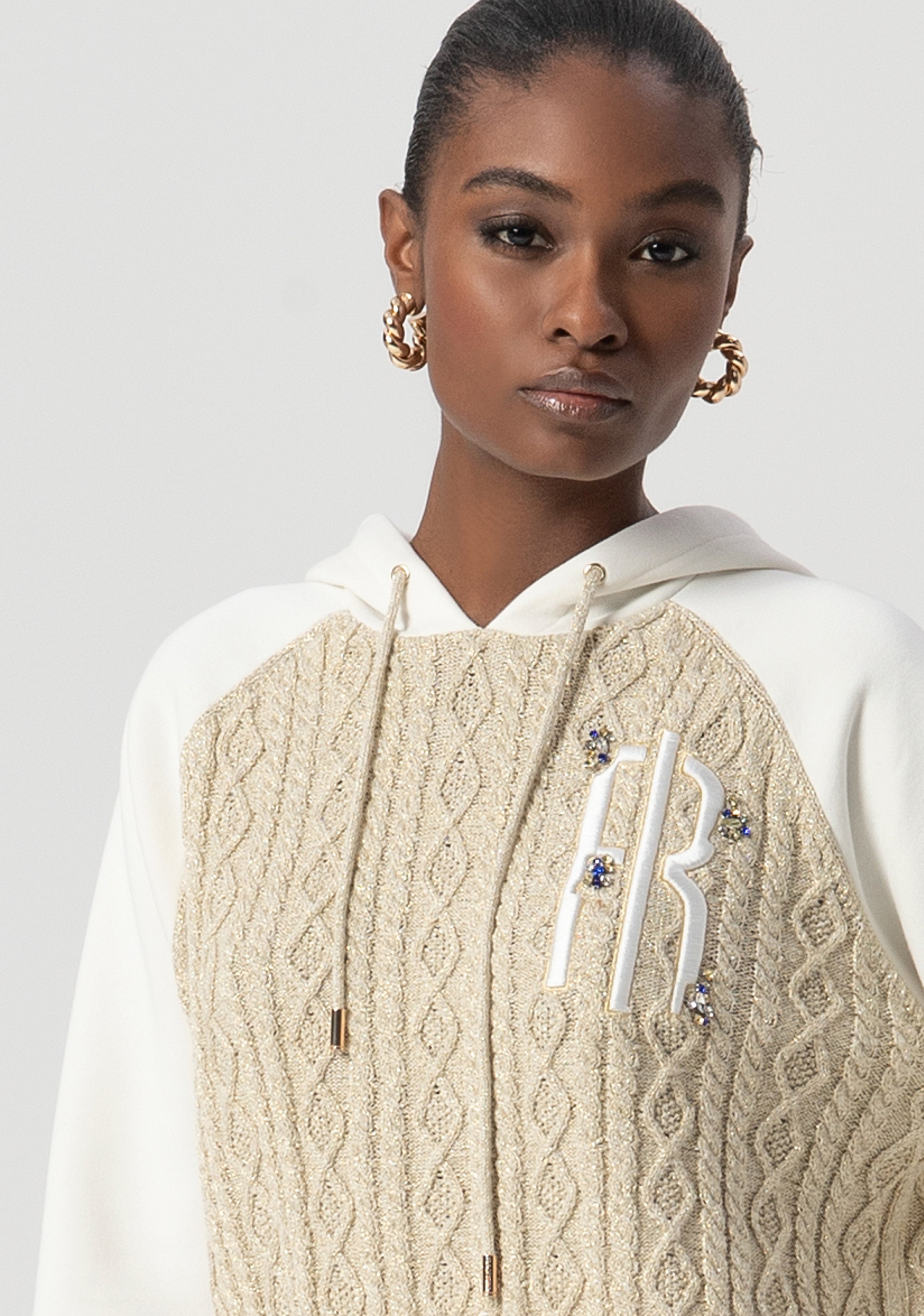Sweater over fit with knitted details with plaits Fracomina FS25WT7001K456Q7-108-2