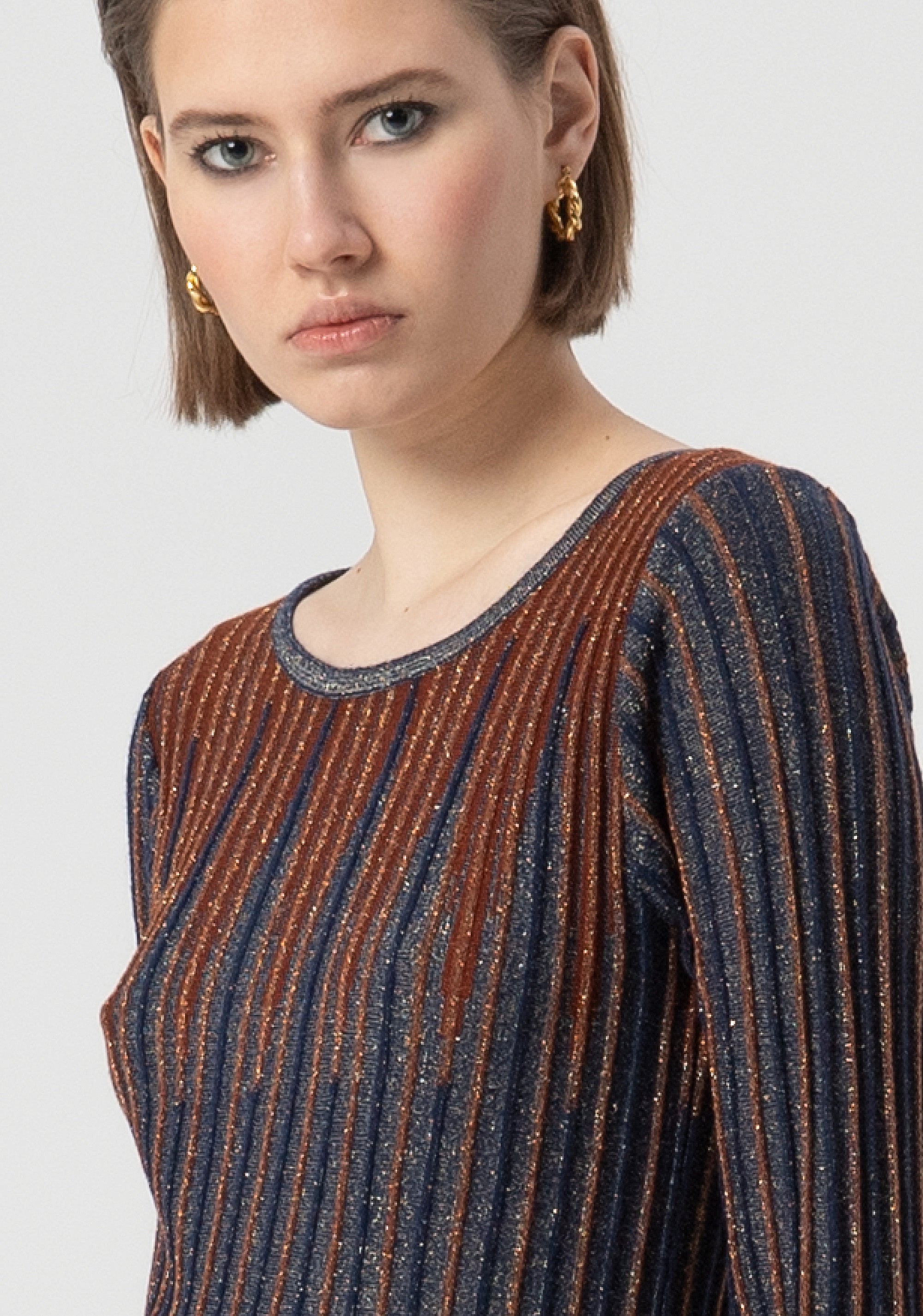Knitwear slim fit with ribs made in wool and lurex Fracomina FS25WT7007K558Q7-M23-2