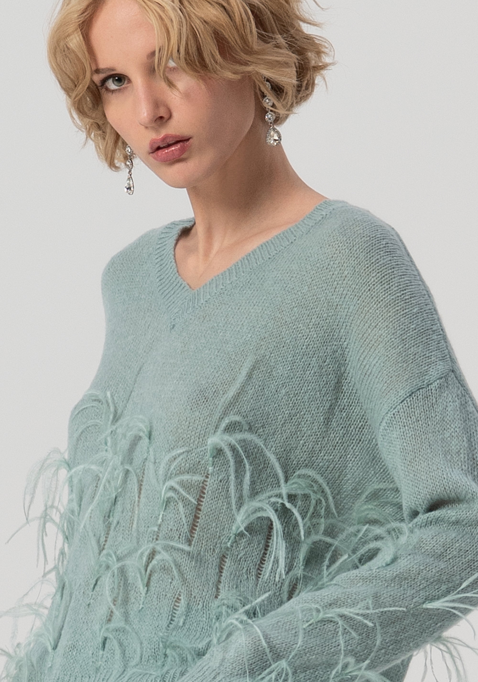 Knitwear over fit with feathers applied Fracomina FS25WT7011K50501-806-2