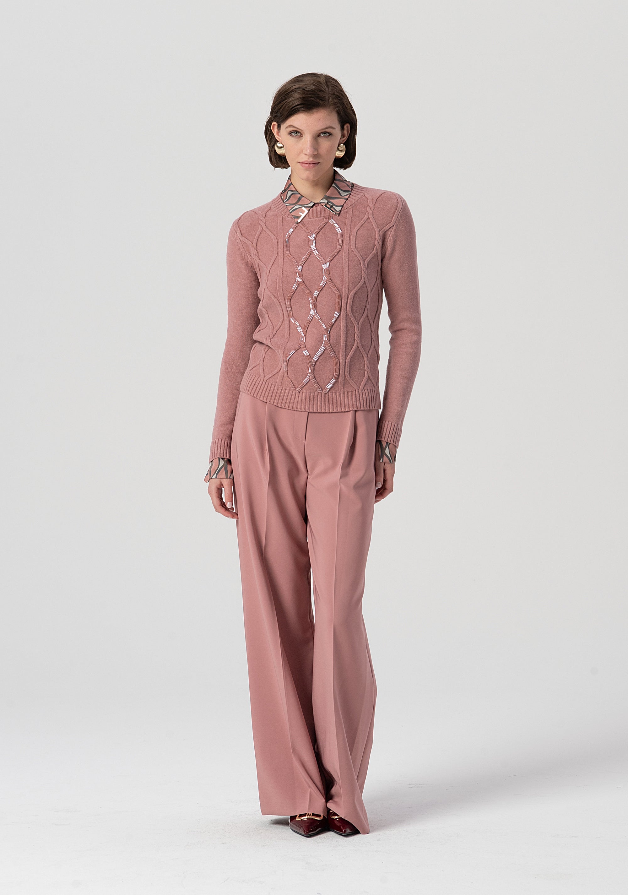 Knitwear slim fit with plaits and sequins applied Fracomina FS25WT7012K50201-238-4