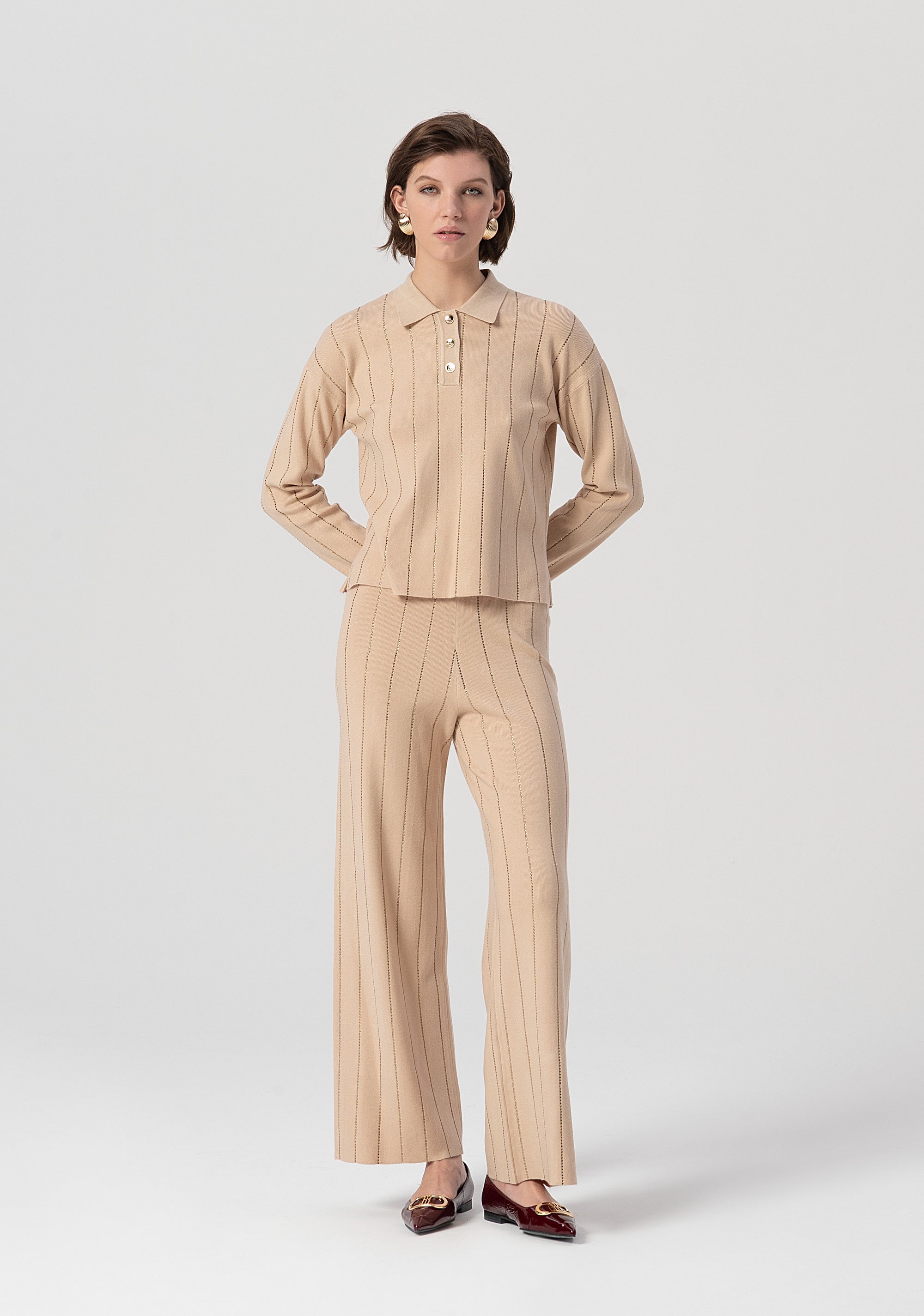 Knitted polo regular fit with plaits and strasses applied Fracomina FS25WT7019K50401-050-4