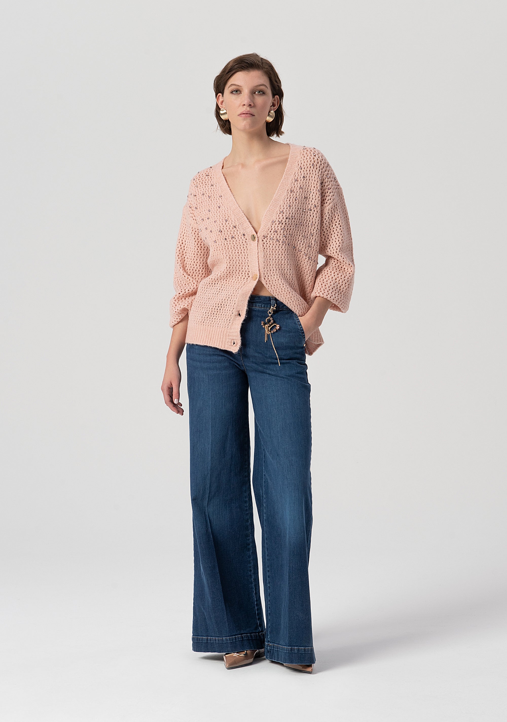 Cardigan over fit with overlock Fracomina FS25WT8005K45701-444-4