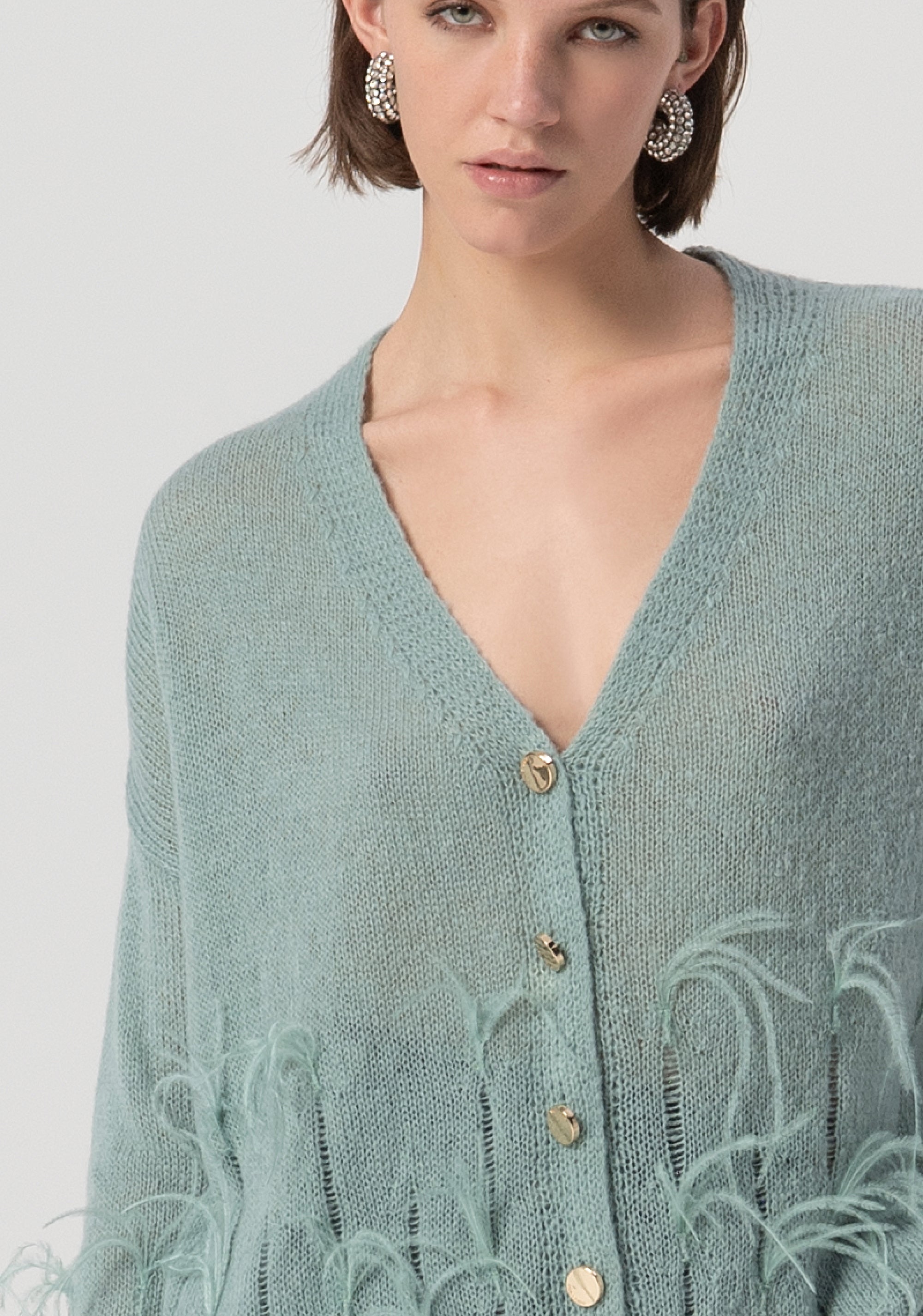 Cardigan over fit with feathers applied Fracomina FS25WT8006K50501-806-2