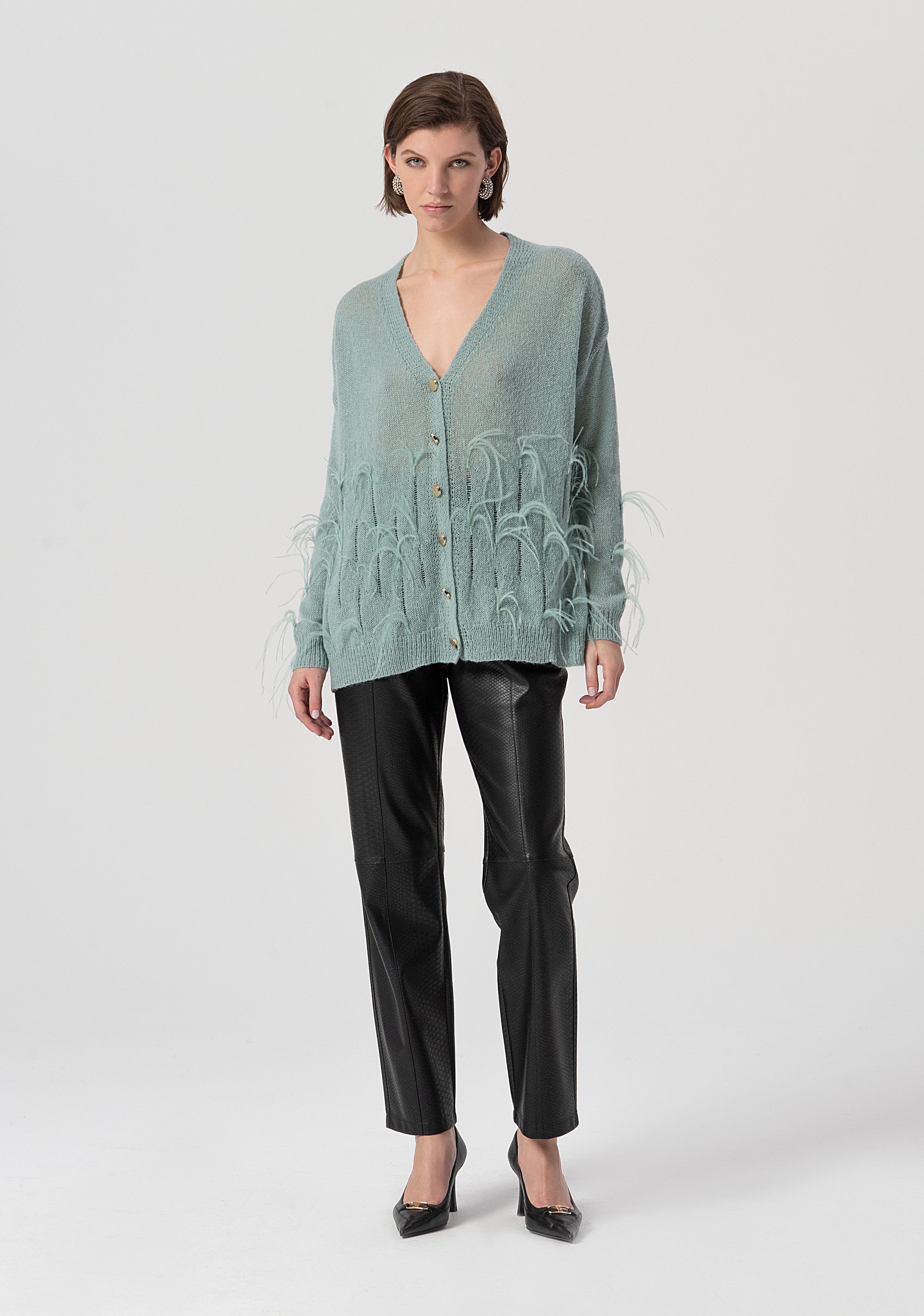 Cardigan over fit with feathers applied Fracomina FS25WT8006K50501-806-4