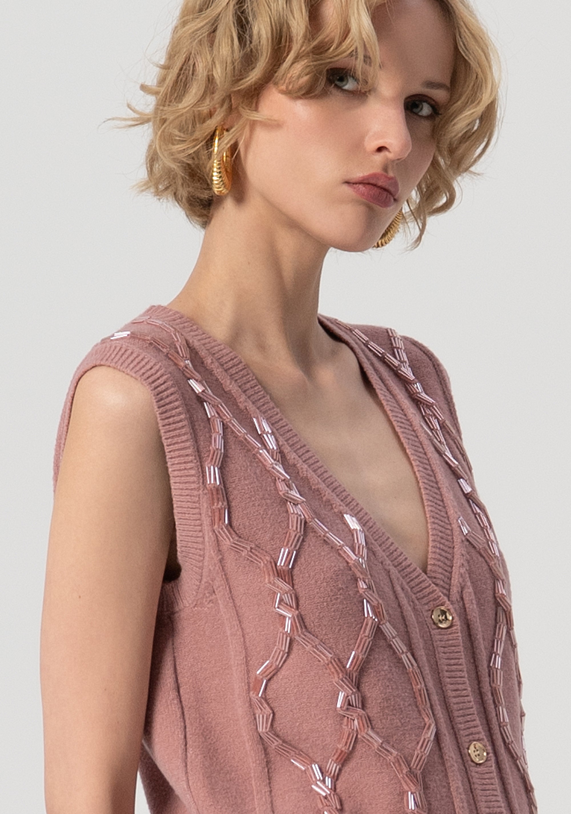 Knitted gilet regular fit with plaits and sequins applied Fracomina FS25WT8008K50201-238-2