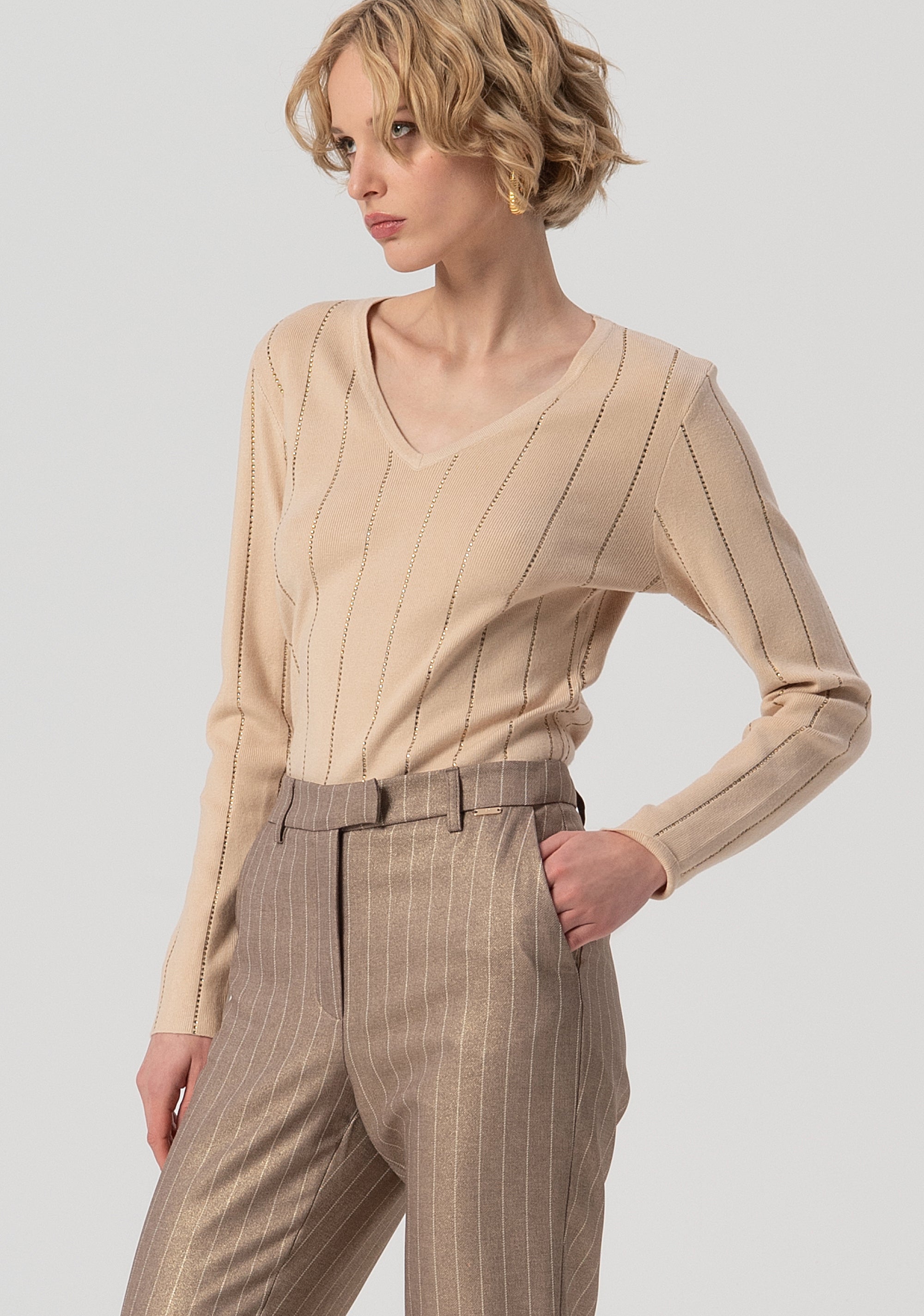 Cigarette pant regular fit made in pinstriped fabric Fracomina FS25WV2004W479T4-G16-2