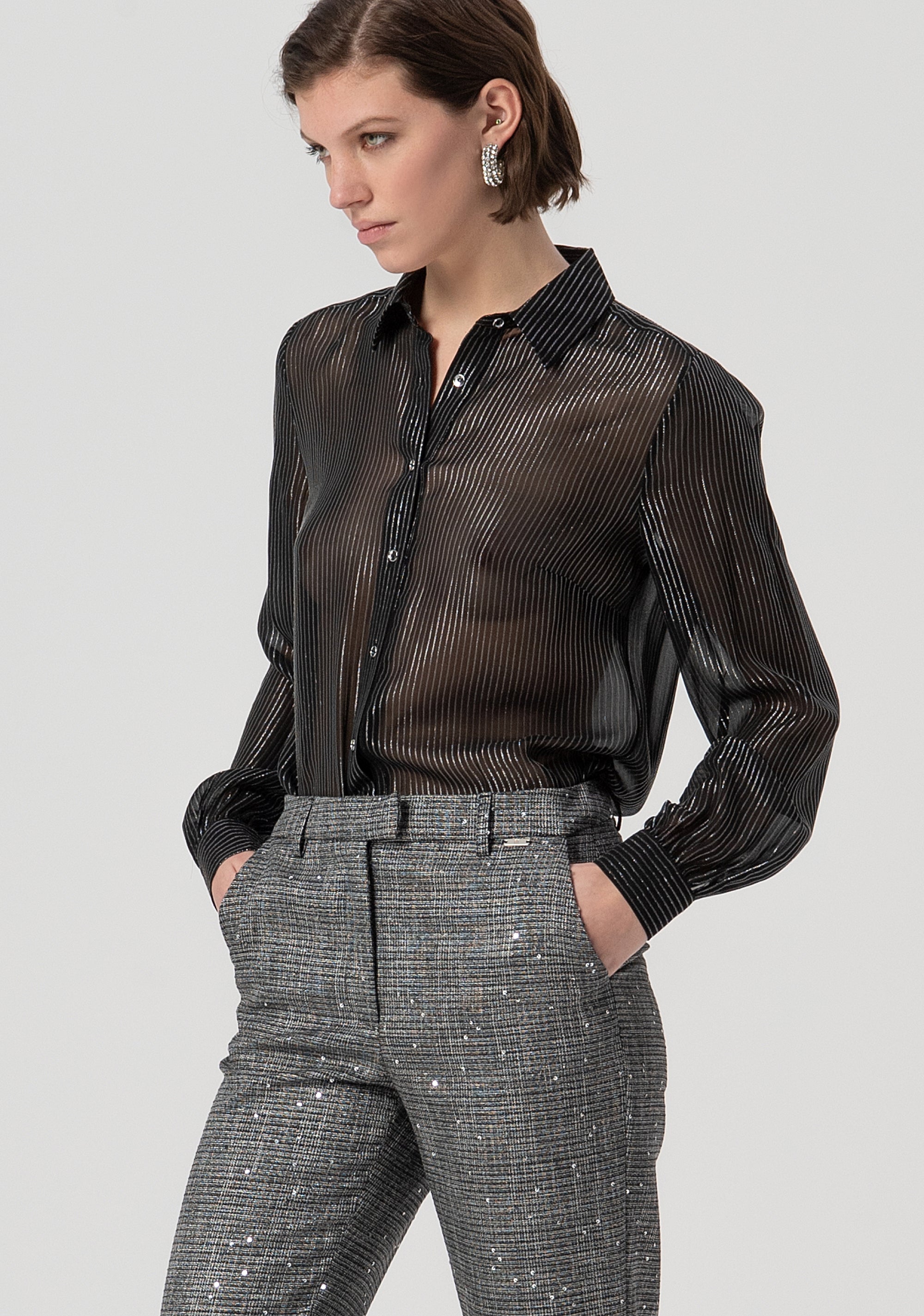 Cigarette pant regular fit made in tweed with sequins applied Fracomina FS25WV2005W821J5-053-2