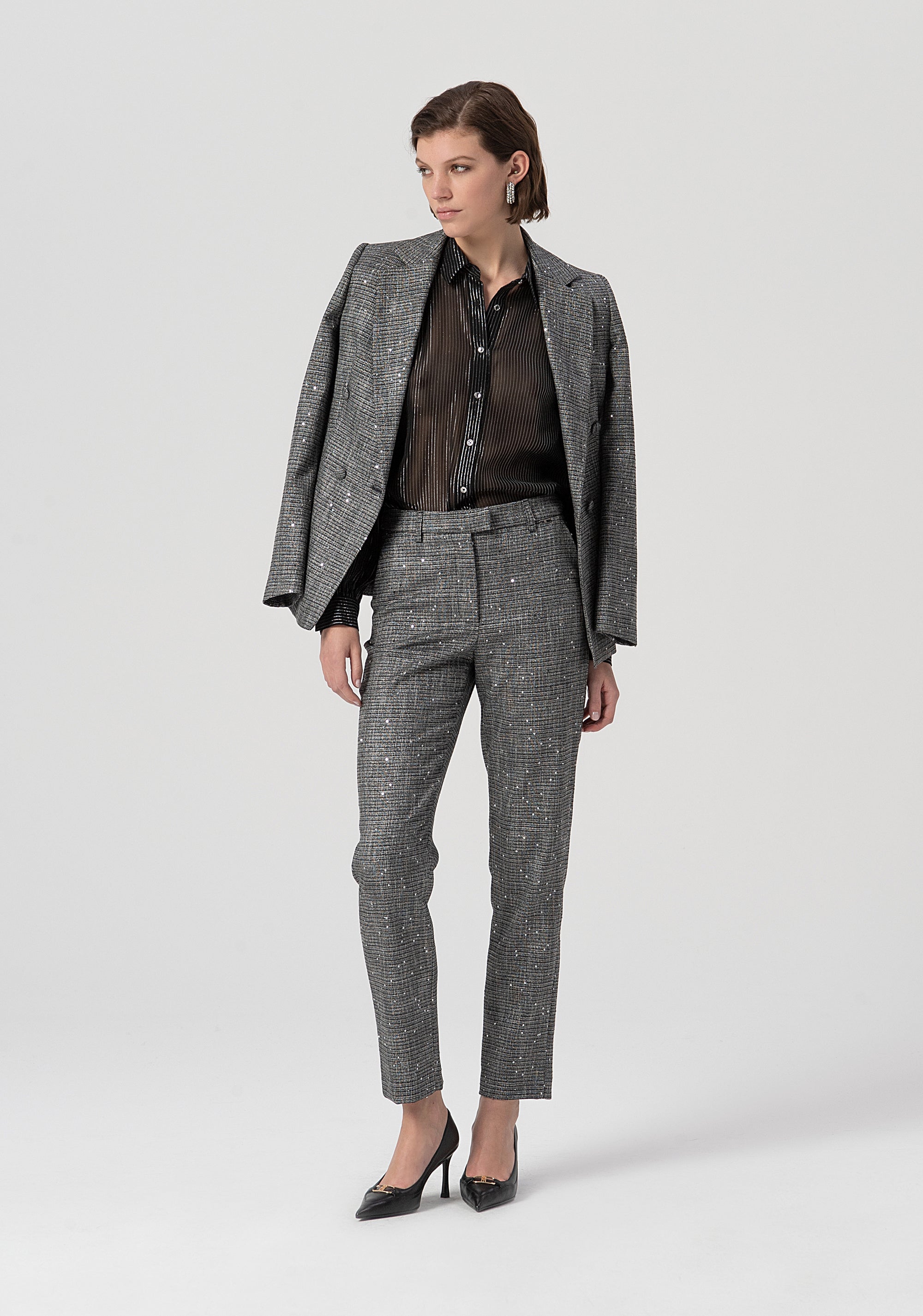 Cigarette pant regular fit made in tweed with sequins applied Fracomina FS25WV2005W821J5-053-4