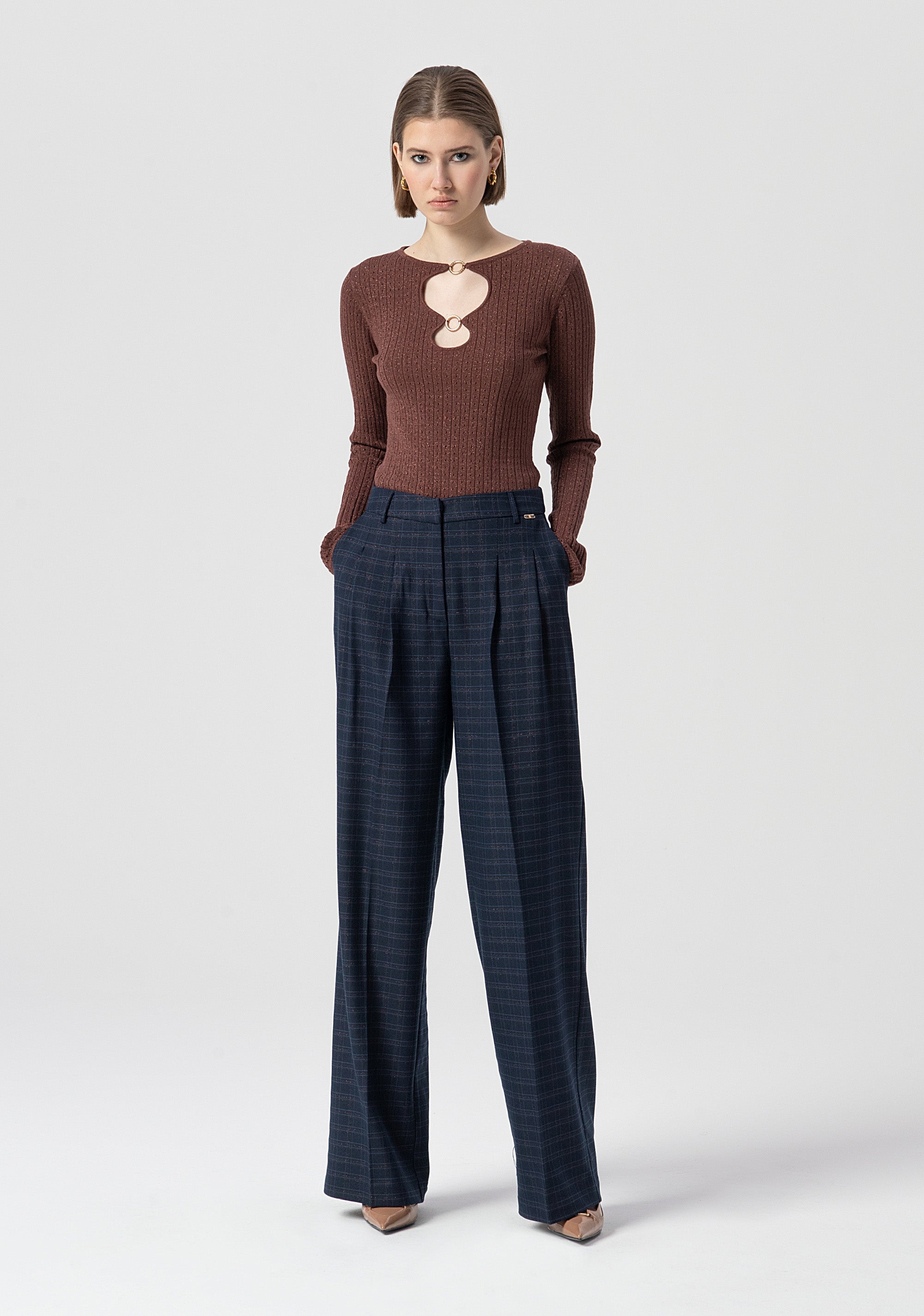 Palazzo pant flare made in square shaped pattern fabric Fracomina FS25WV3005W56195-064-1