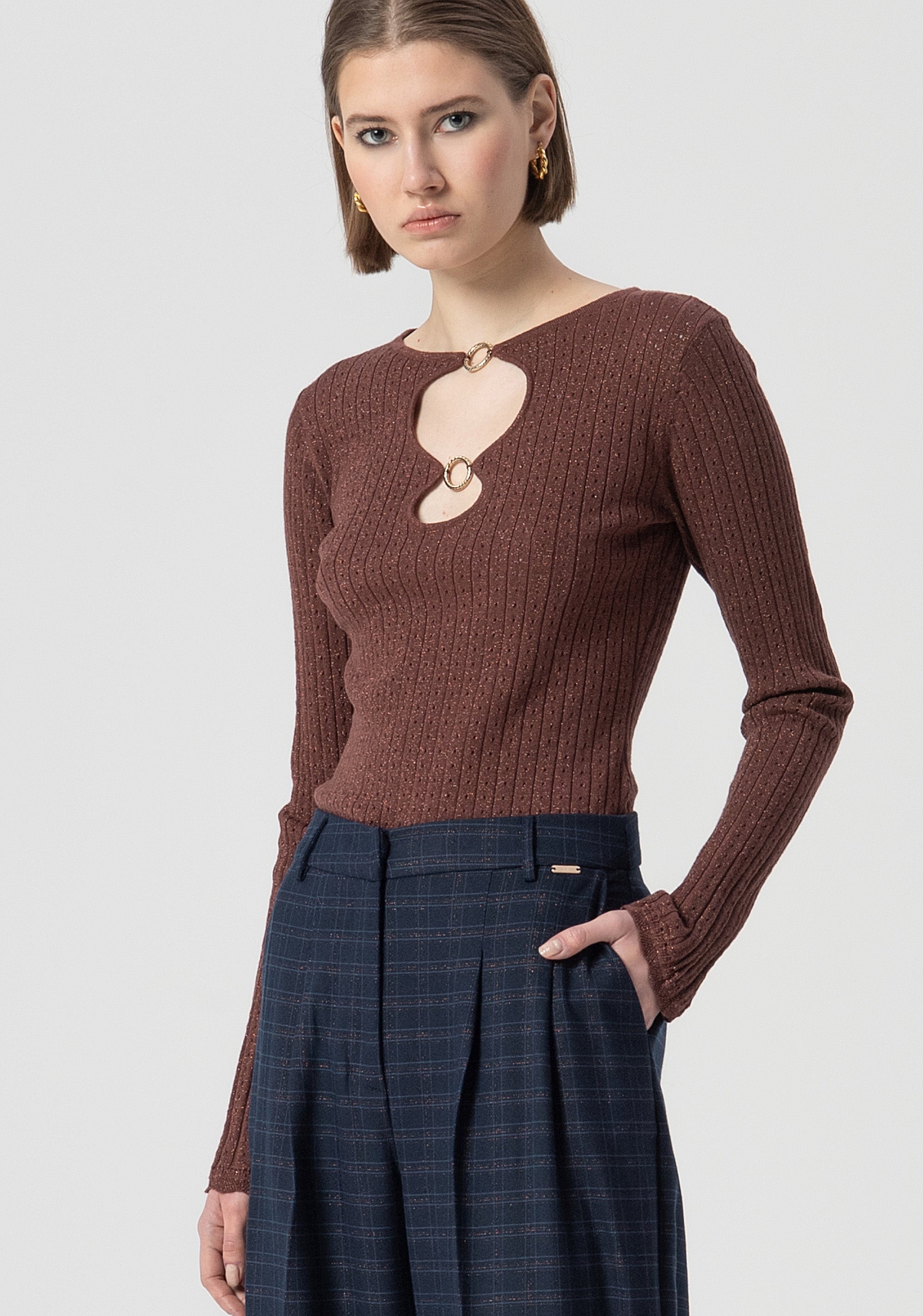 Palazzo pant flare made in square shaped pattern fabric Fracomina FS25WV3005W56195-064-2