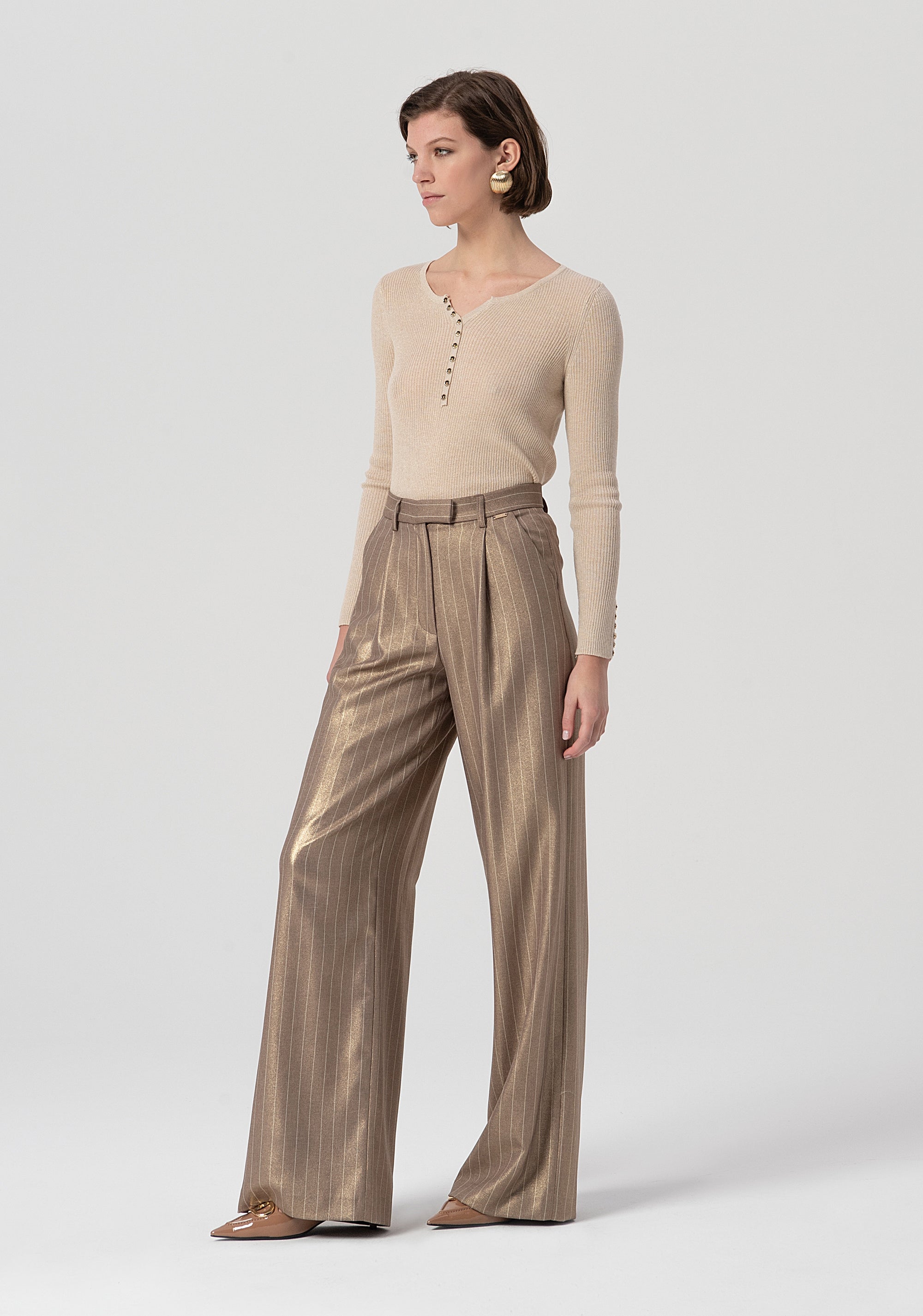 Palazzo pant flare made in pinstriped fabric Fracomina FS25WV3006W479T4-G16-2