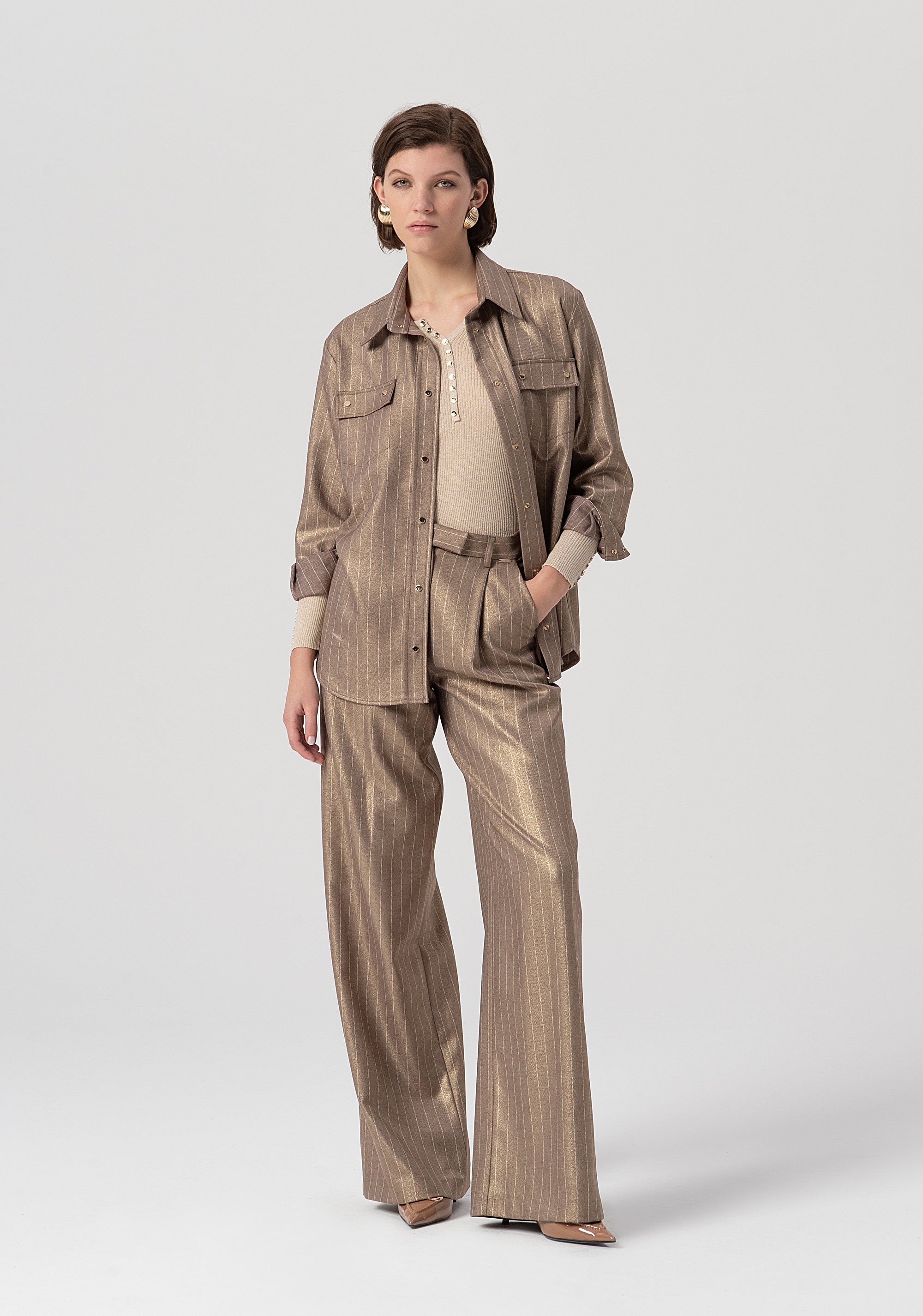 Palazzo pant flare made in pinstriped fabric Fracomina FS25WV3006W479T4-G16-5