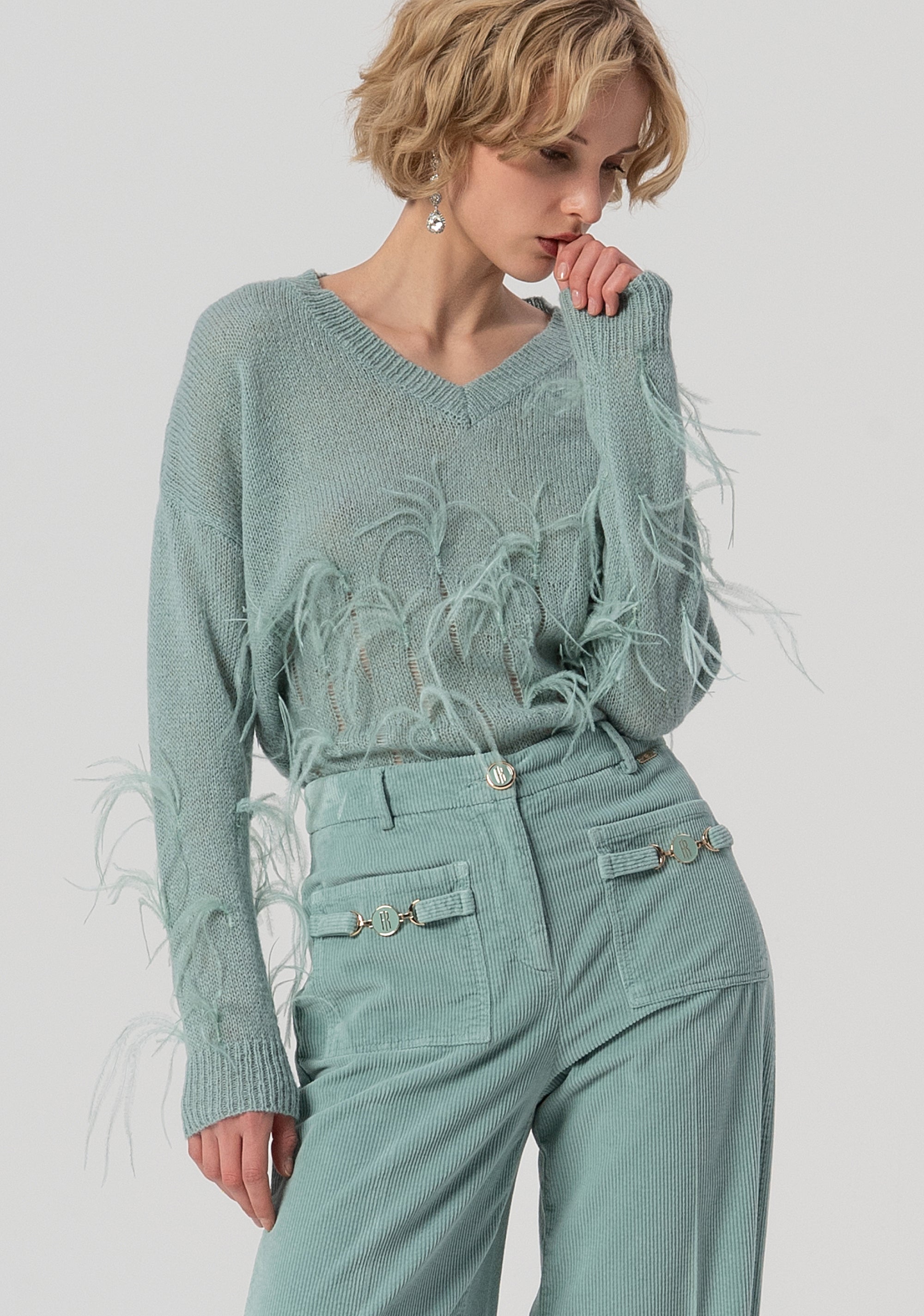 Palazzo pant flare made in needlecord velvet Fracomina FS25WV3009W59401-806-2