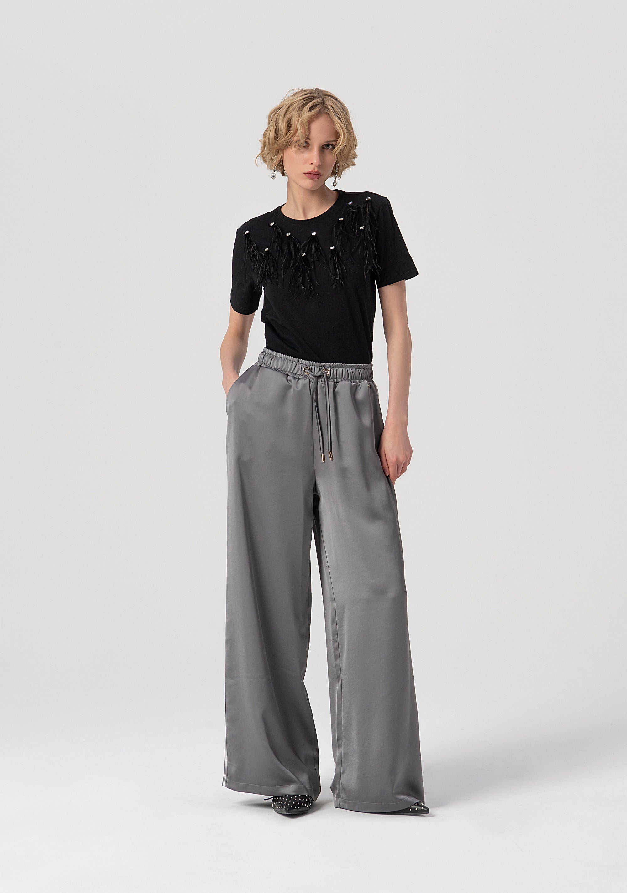 Palazzo pant flare made in shiny fabric Fracomina FS25WV3010W47001-156-1