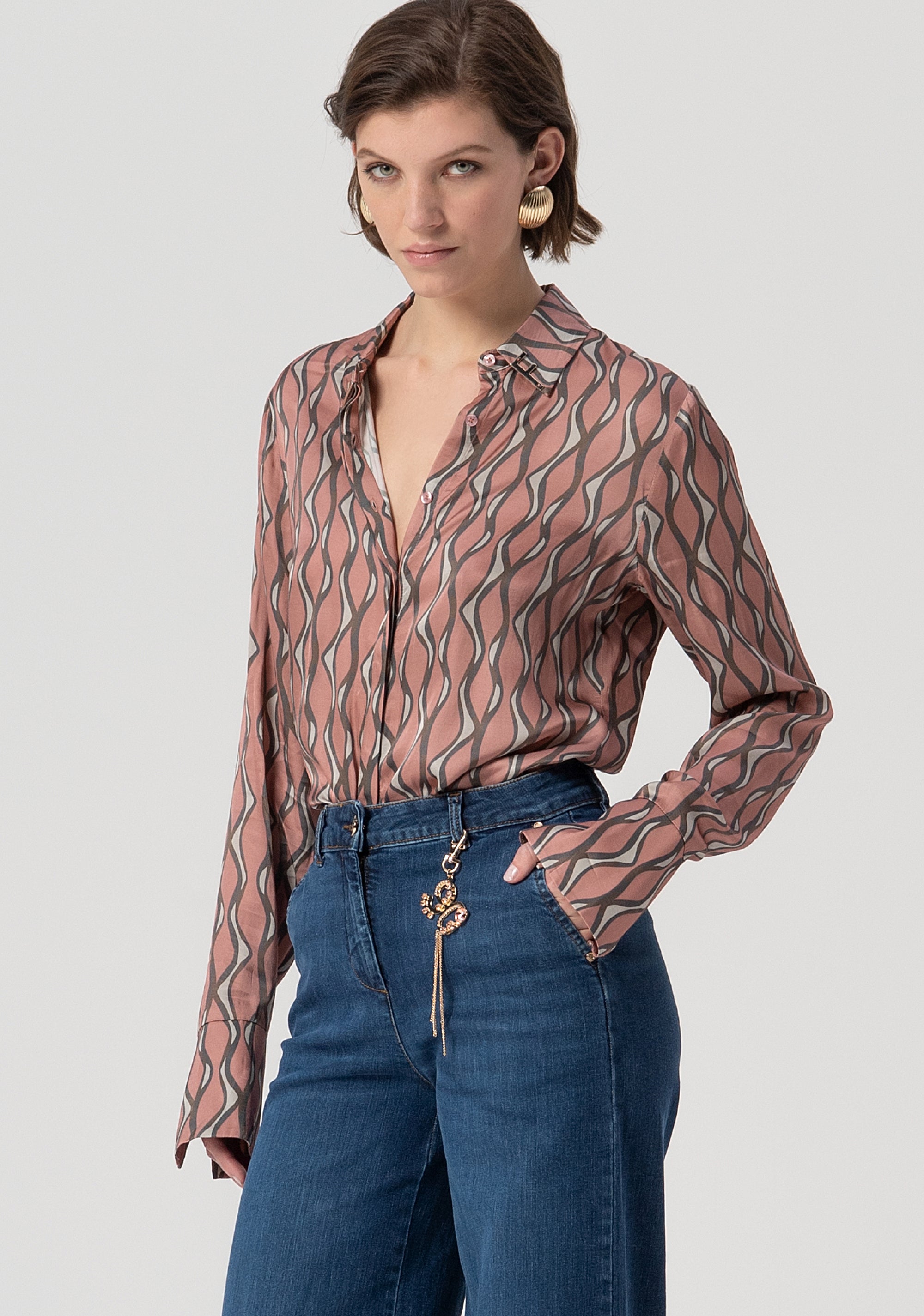 Palazzo pant flare jeans made in denim with middle wash Fracomina FS25WV3011D40193-365-2