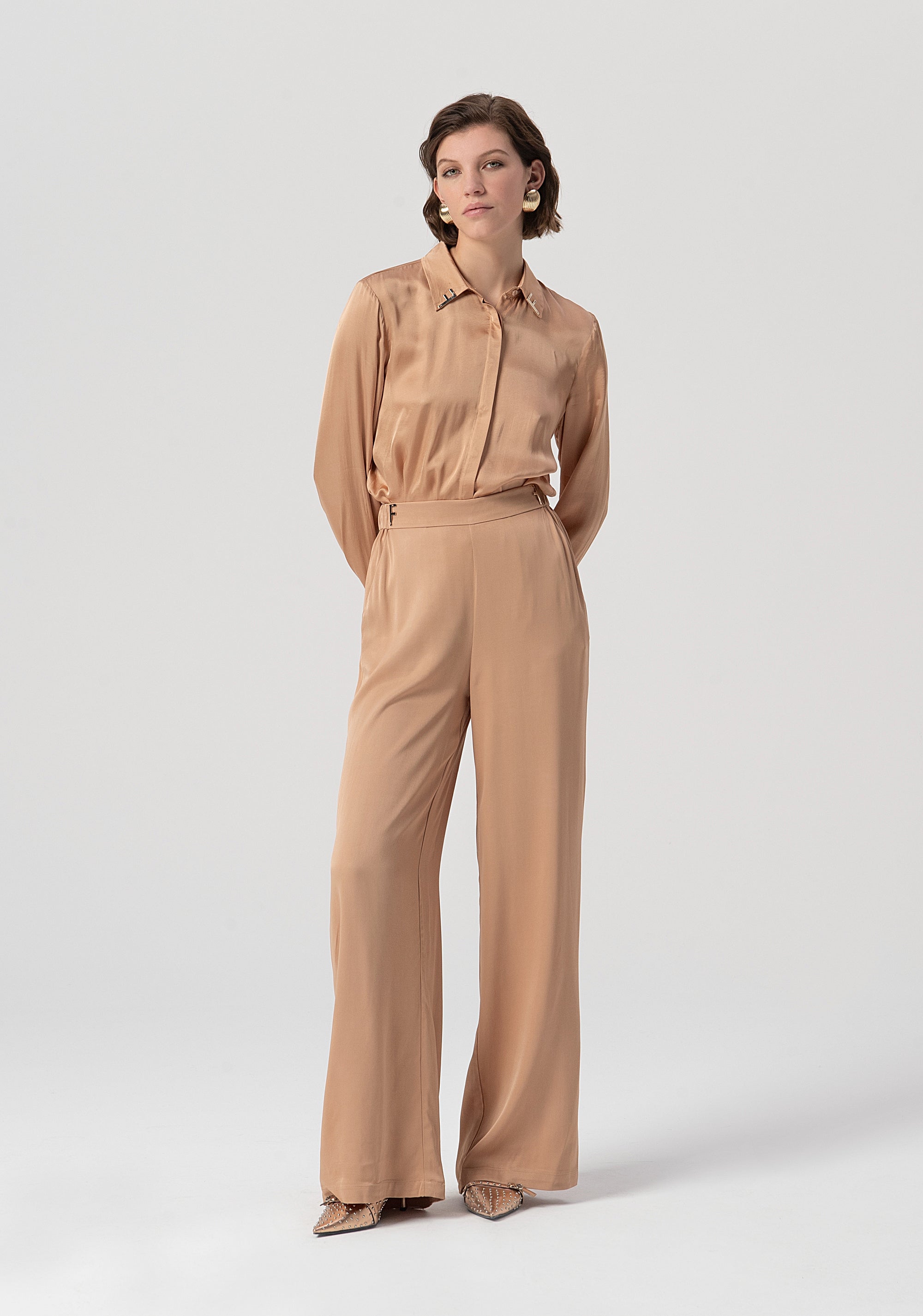Palazzo pant flare made in satin Fracomina FS25WV3014W73201-050-1