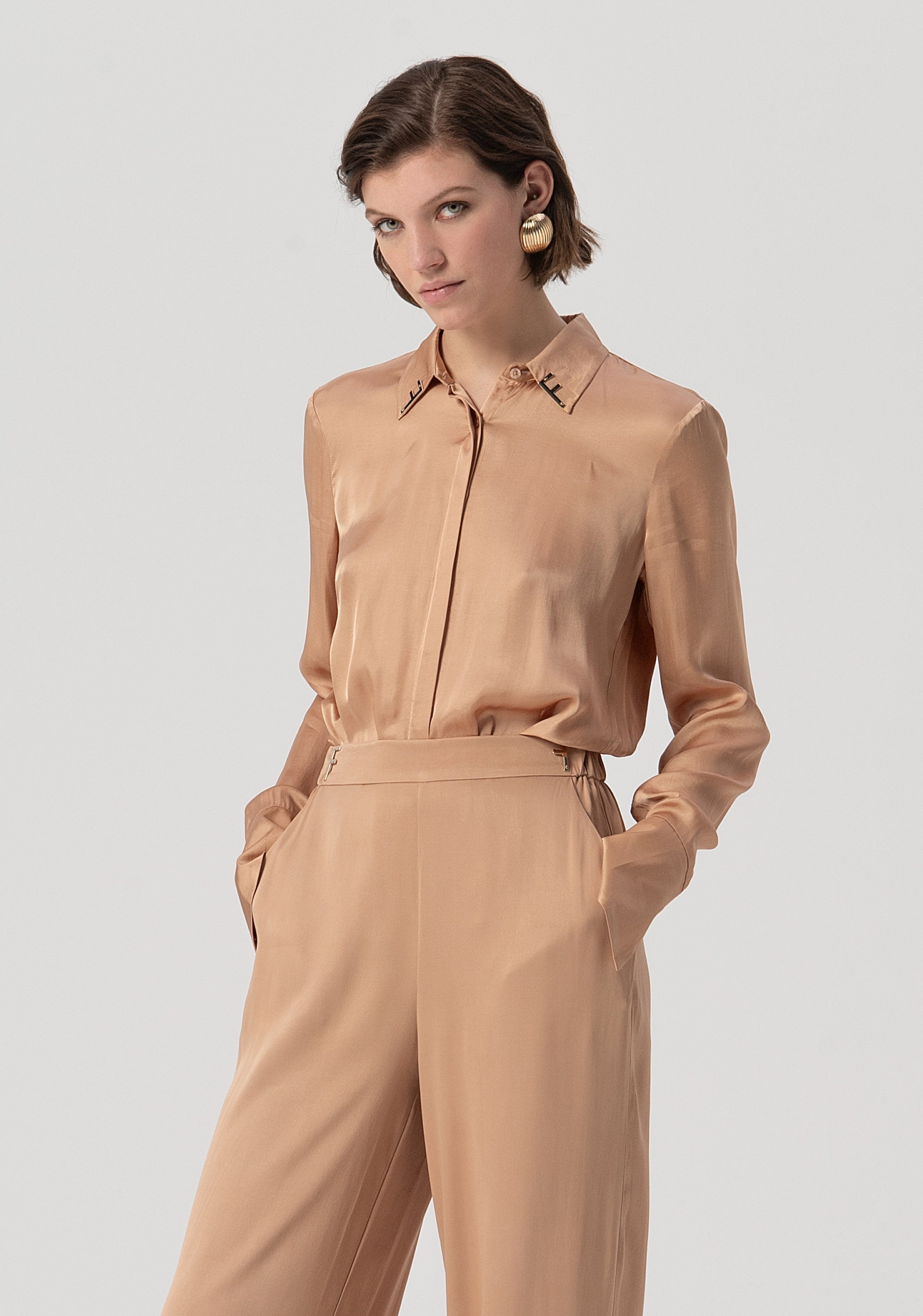 Palazzo pant flare made in satin Fracomina FS25WV3014W73201-050-2
