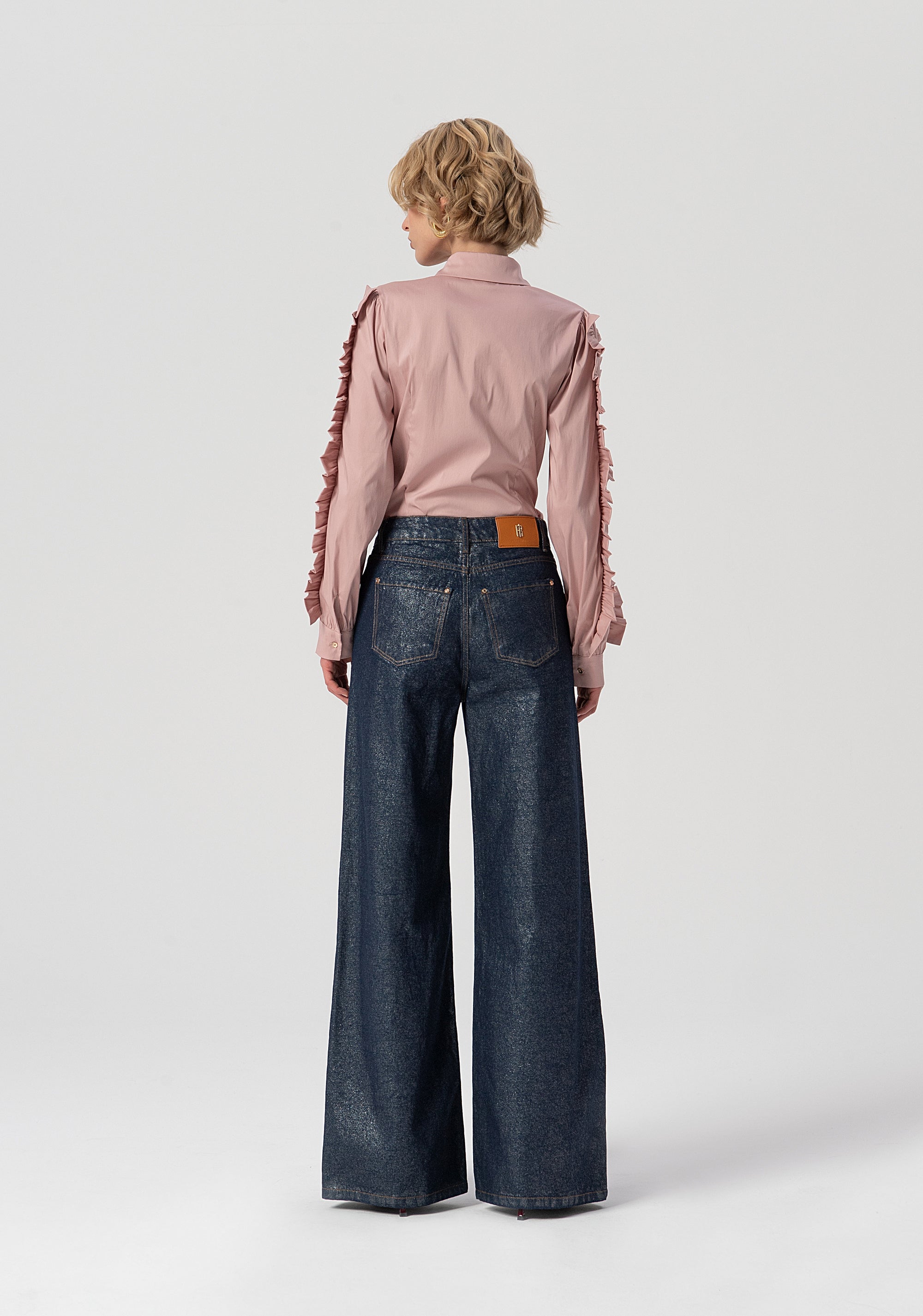 Palazzo pant flare jeans made in denim with coating Fracomina FS25WV3015D401O3-365-3_febc3d98-ba6b-4685-b9e9-b2043e3d4e4b