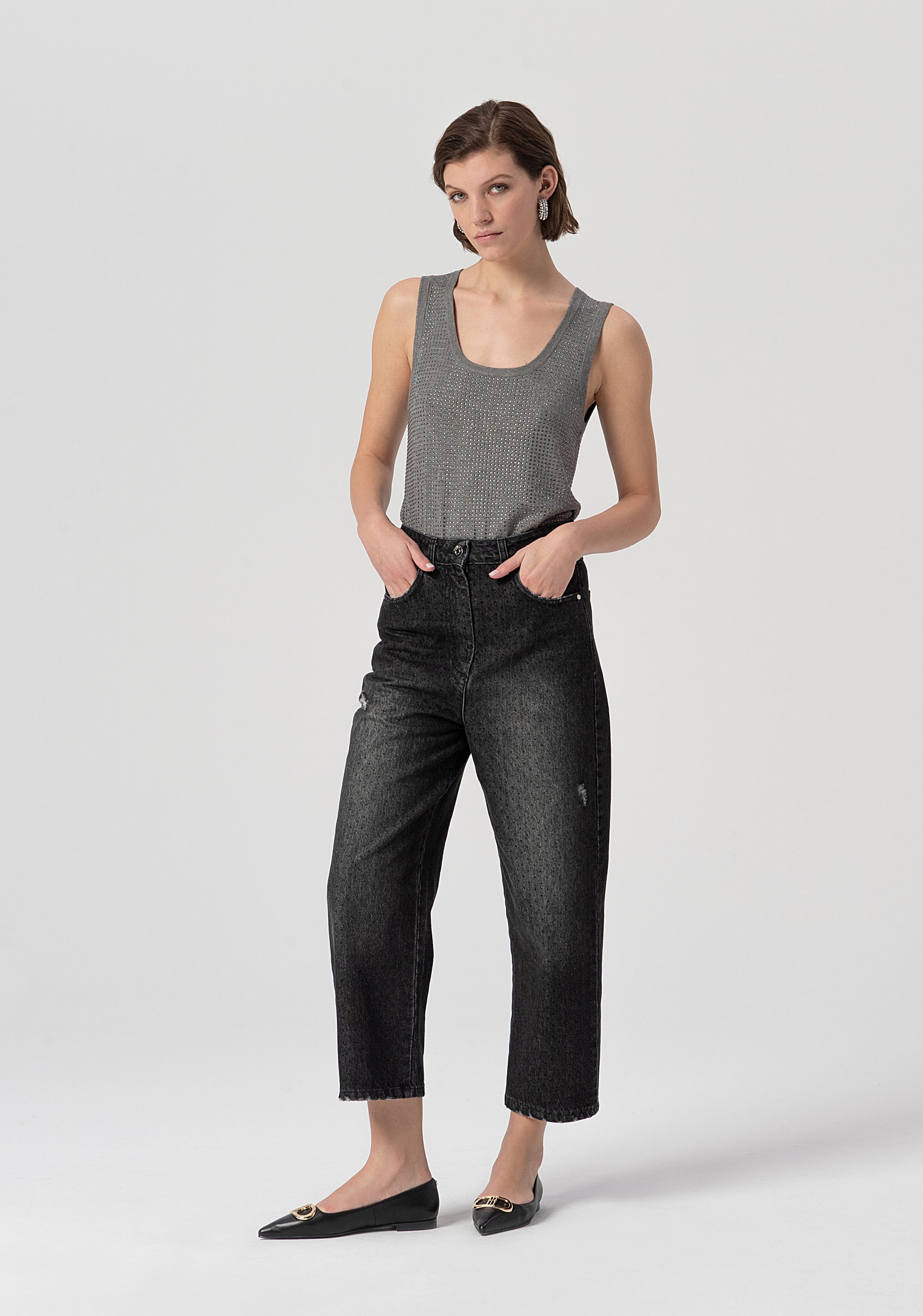 Jeans boyfriend made in black denim with middle wash Fracomina FS25WV5001D40001-553-1