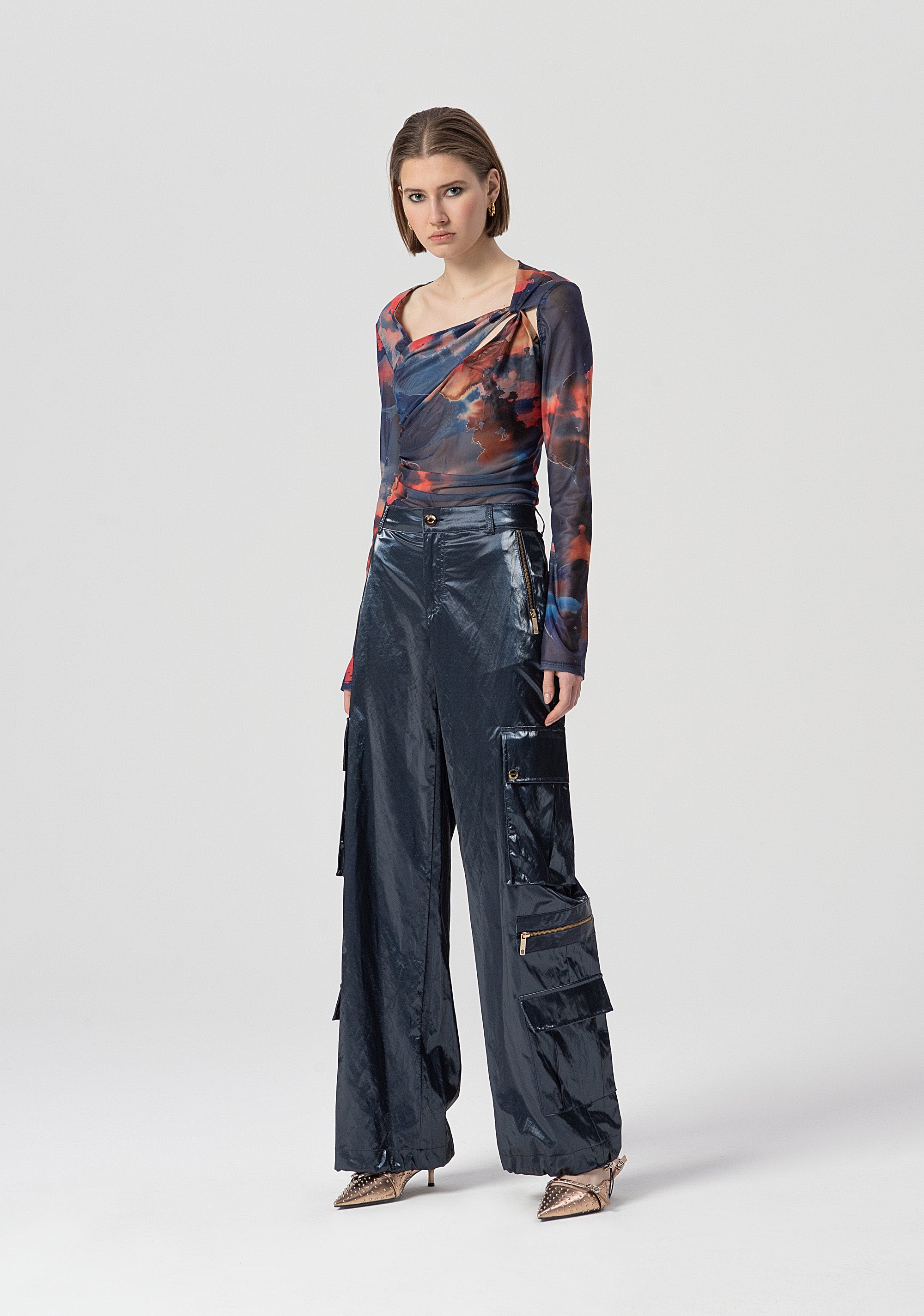 Cargo pant made in shiny fabric Fracomina FS25WVC002W498P9-064-2