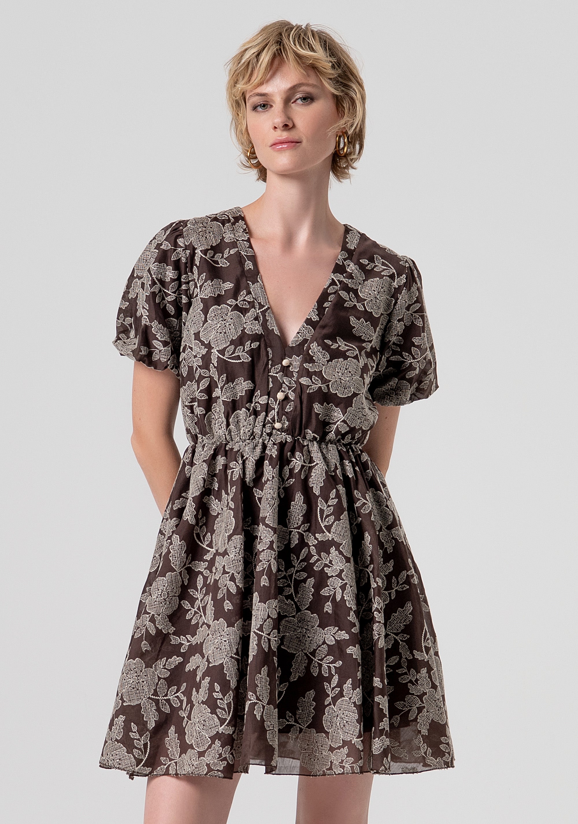Mini dress regular fit with flowery pattern Fracomina FS26SD1009W834E5-091-3