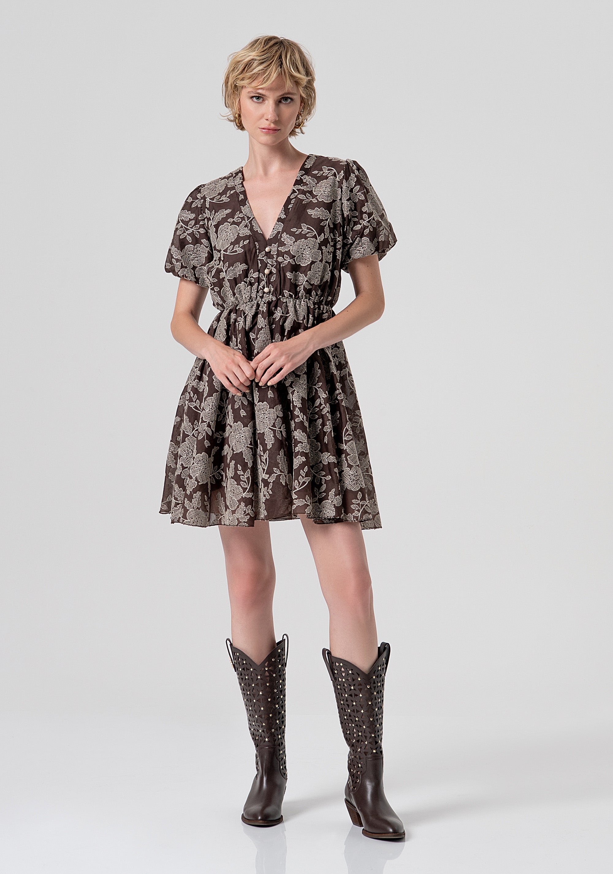 Mini dress regular fit with flowery pattern Fracomina FS26SD1009W834E5-091