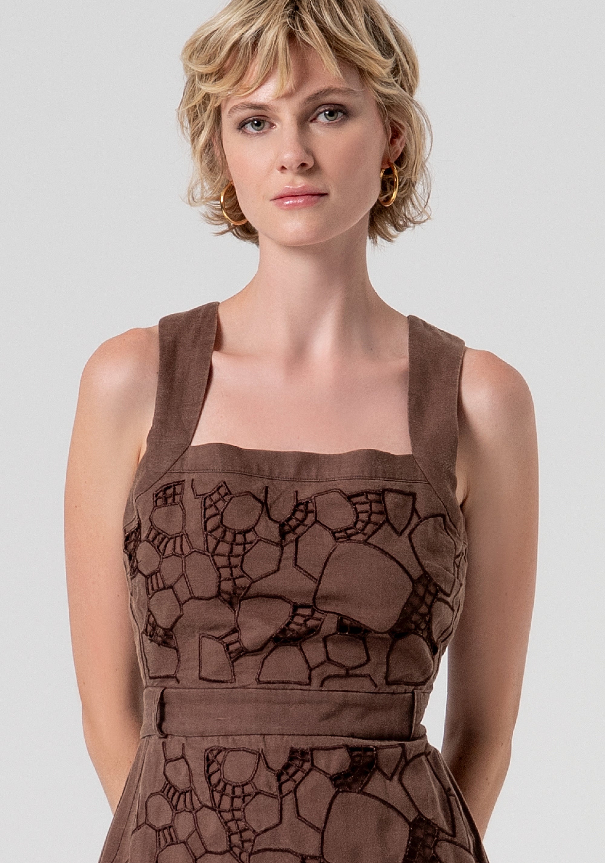 Sleeveless sheath dress middle length made in embroidered fabric Fracomina FS26SD1012W826E5-091-2