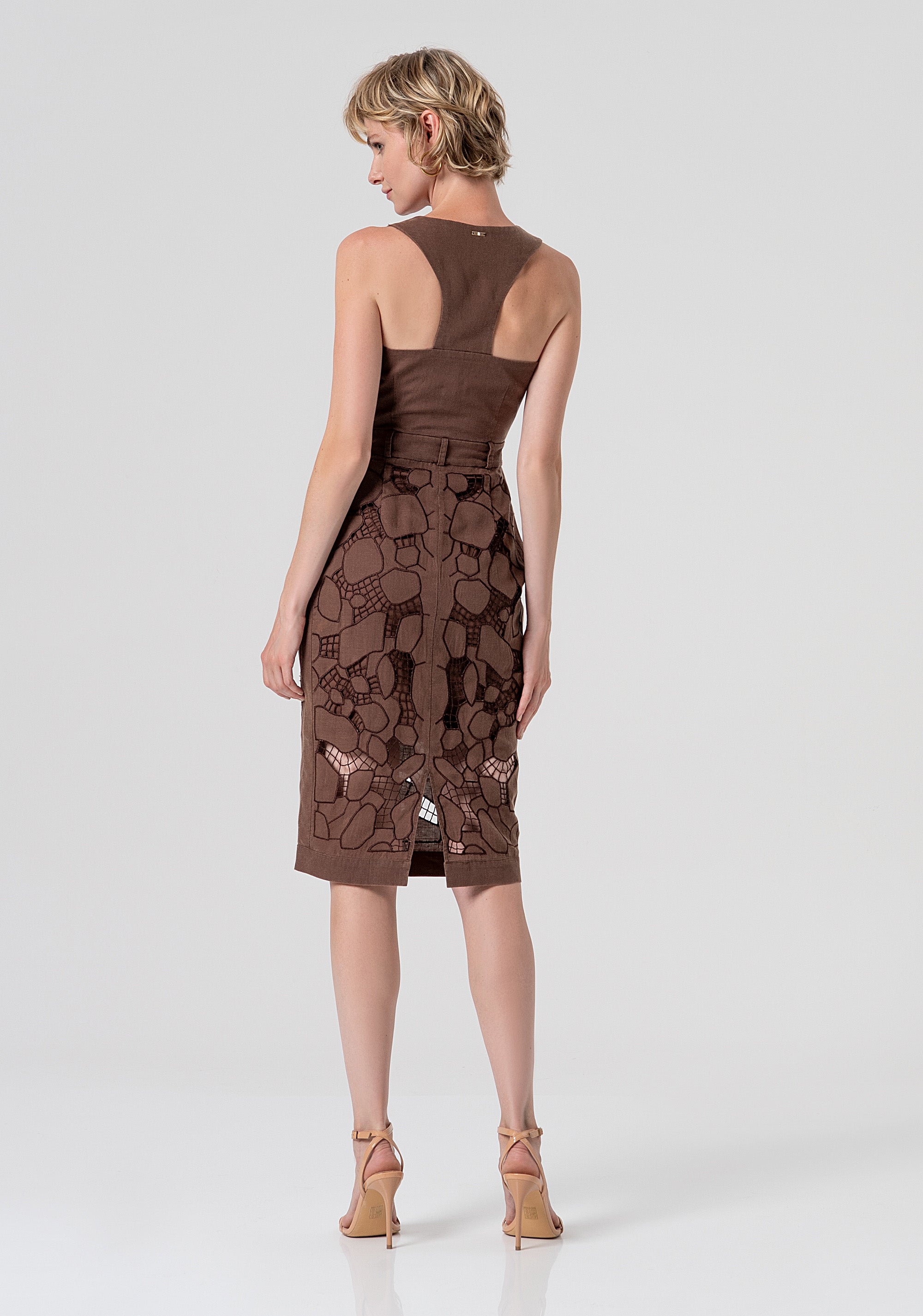 Sleeveless sheath dress middle length made in embroidered fabric Fracomina FS26SD1012W826E5-091-3