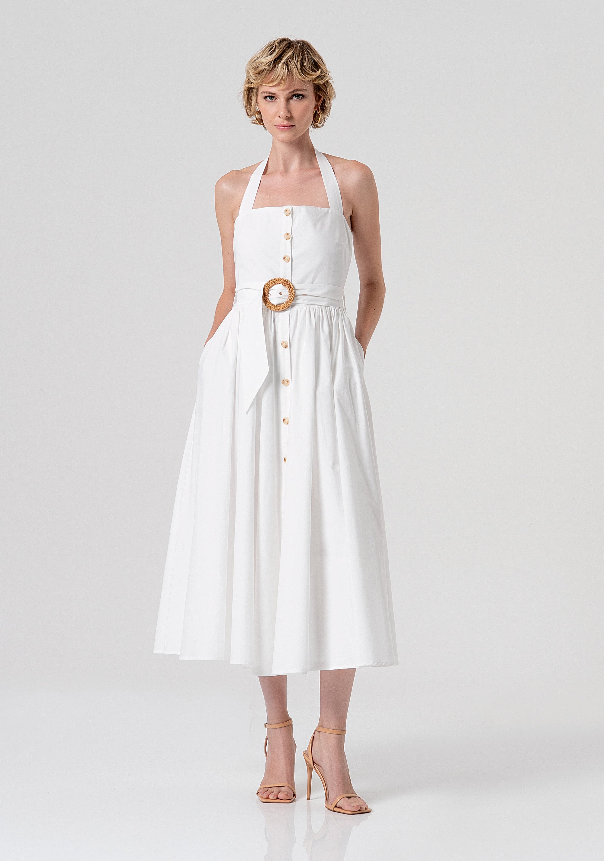 Sleeveless chemisier dress middle length made in popeline Fracomina FS26SD2003W40001-278-1