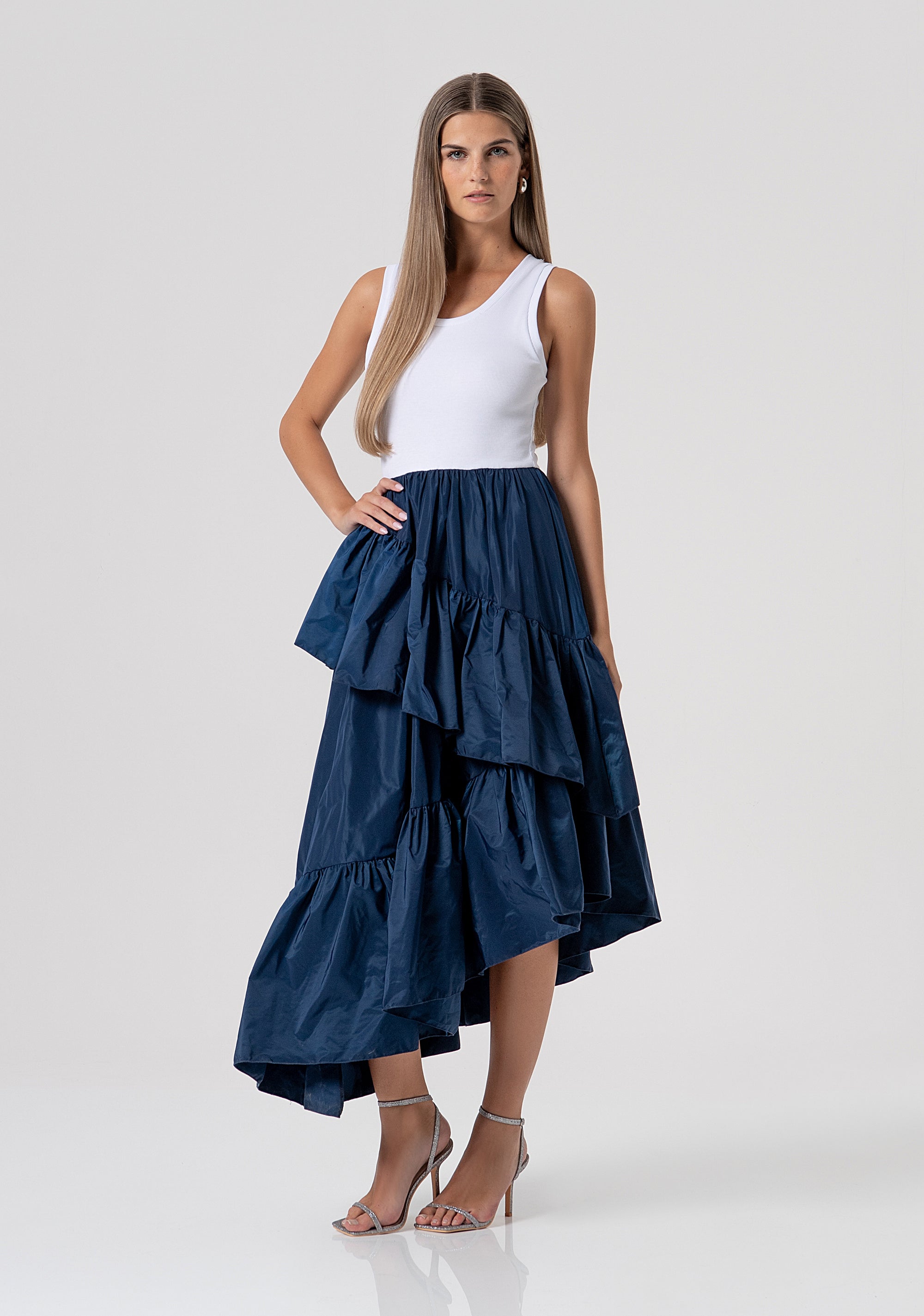 Sleeveless dress middle length made in mixed fabrics Fracomina FS26SD2009W40101-083-1