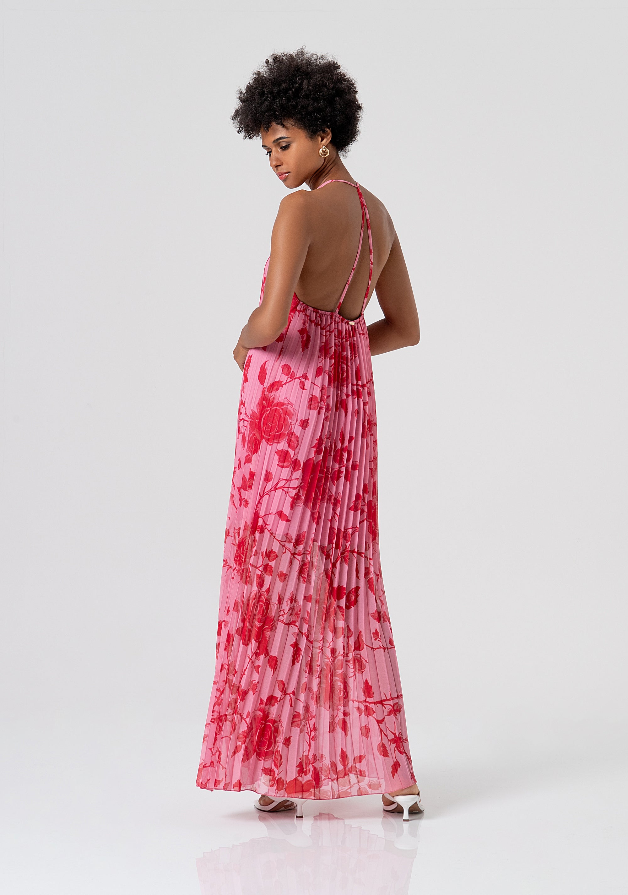 Long sleeveless dress made in georgette with plissè effect with flowery pattern Fracomina FS26SD3002W412K9-G54-3