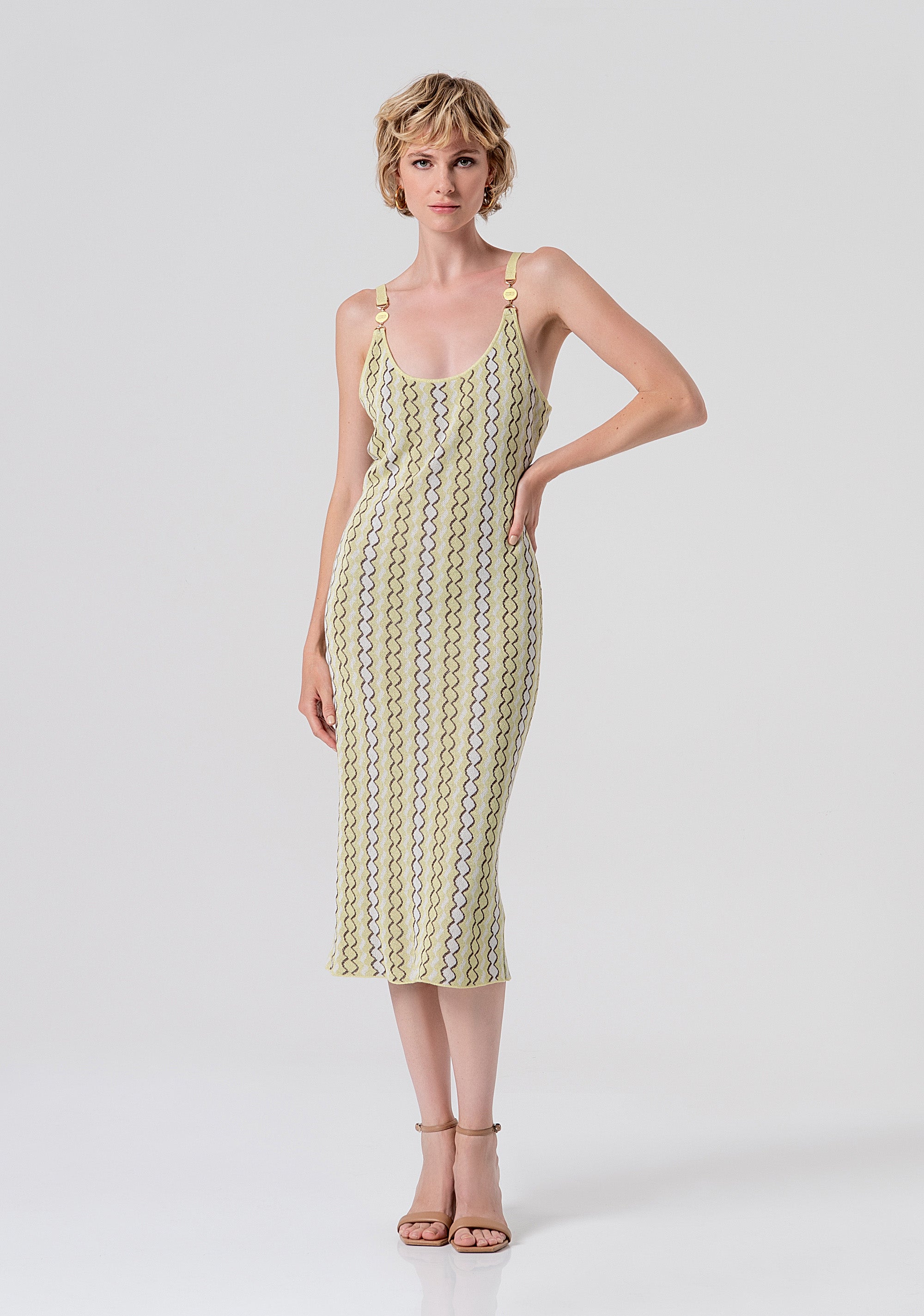 Knitted sleeveless dress slim fit middle length with geometric jacquard effect Fracomina FS26SD5005K414F8-210-1