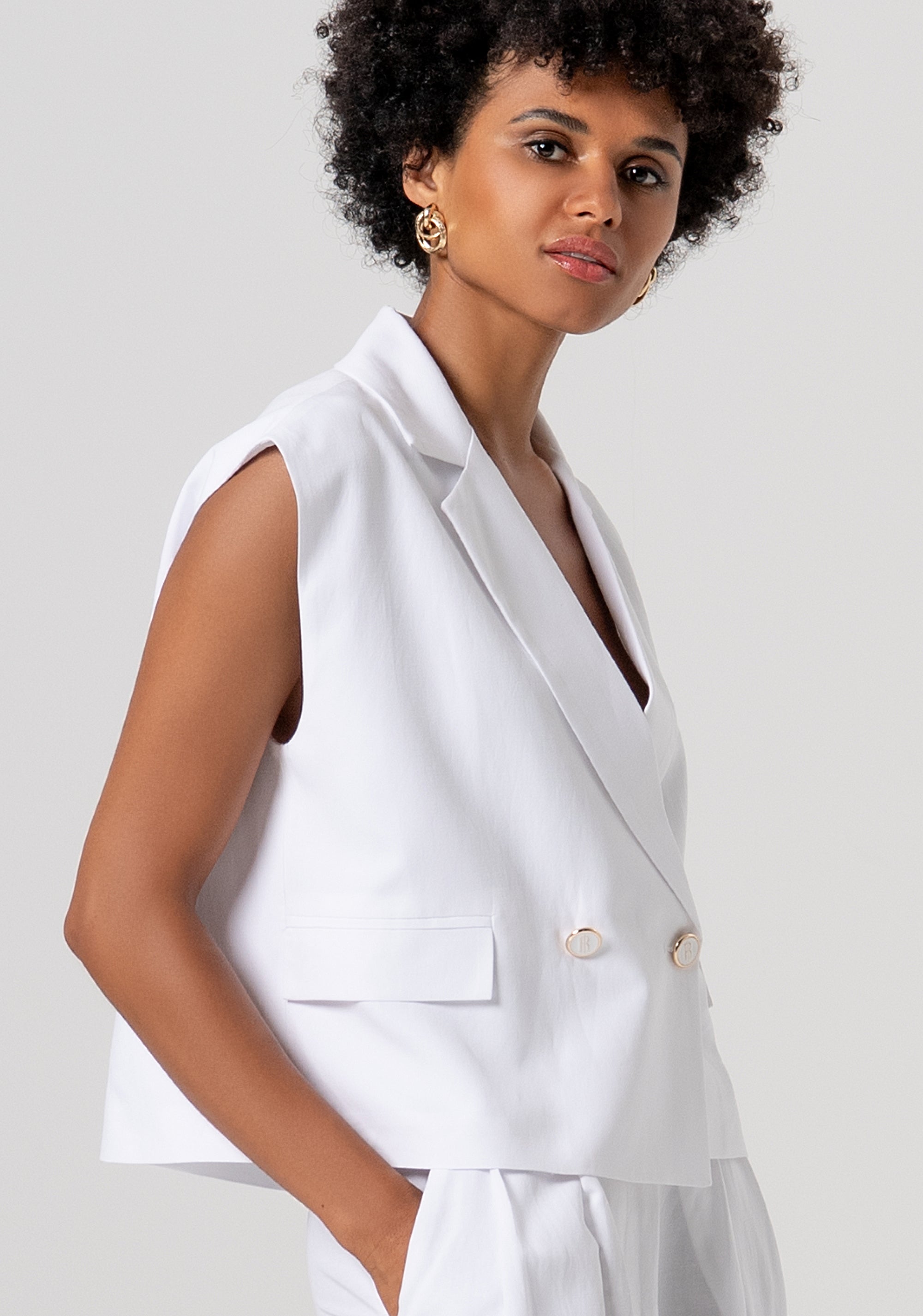 Sleeveless blazer jacket double breasted with linen Fracomina FS26SJ1001W62201-278-2