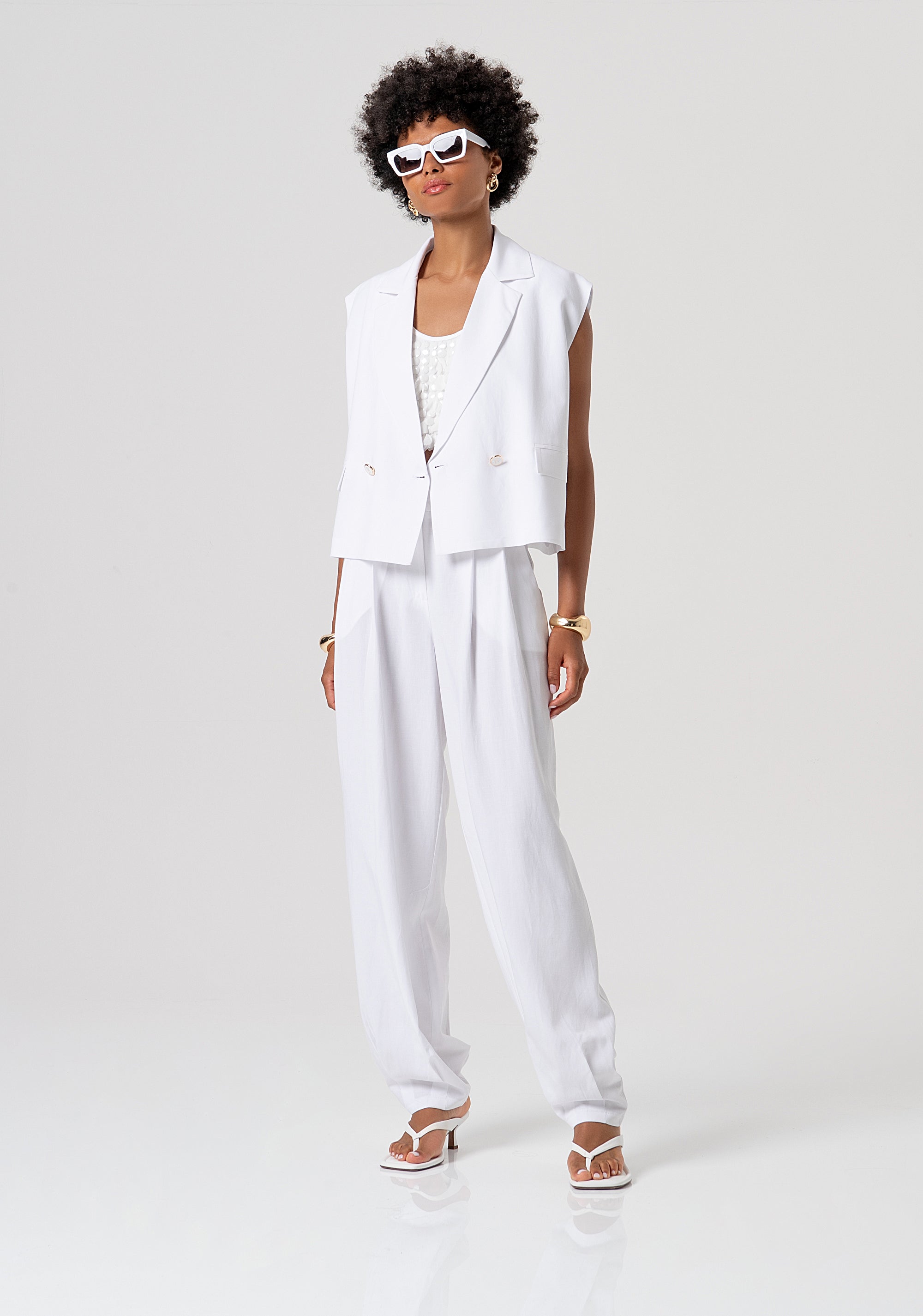 Sleeveless blazer jacket double breasted with linen Fracomina FS26SJ1001W62201-278-4