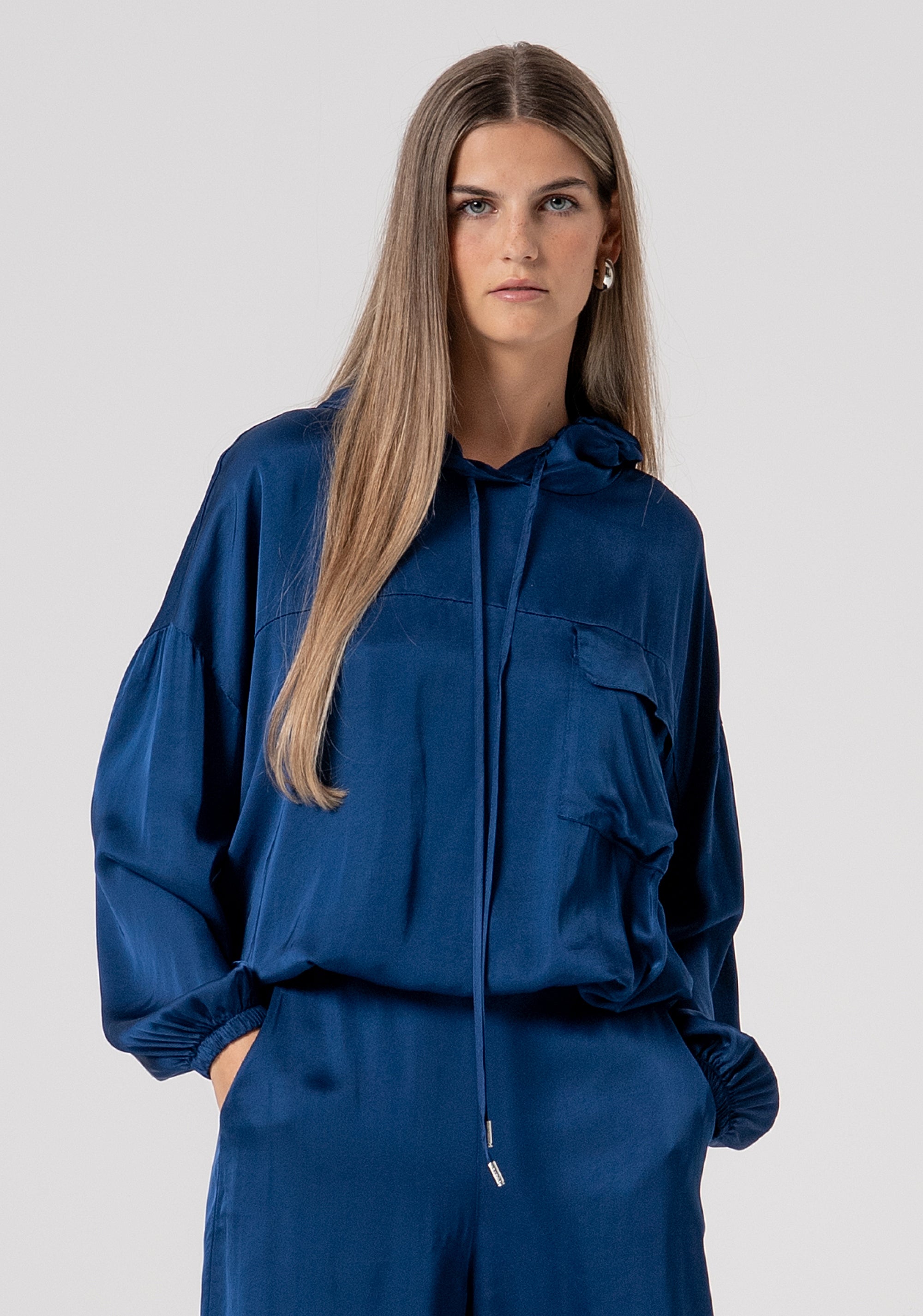 Blouse regular fit with hood made in satin Fracomina FS26ST1003W41301-064