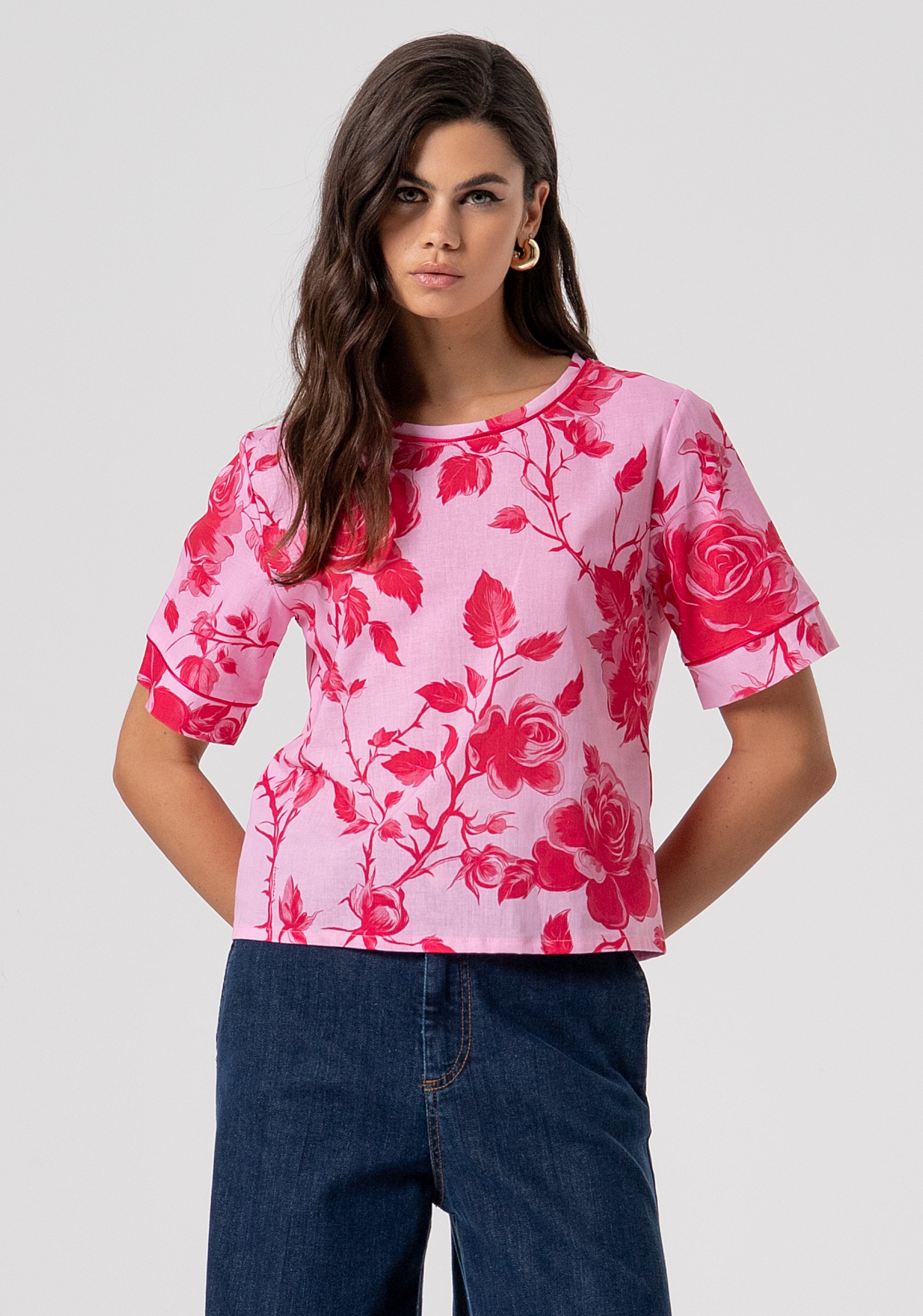 Top regular fit with flowery pattern Fracomina FS26ST1005W622K9-G54