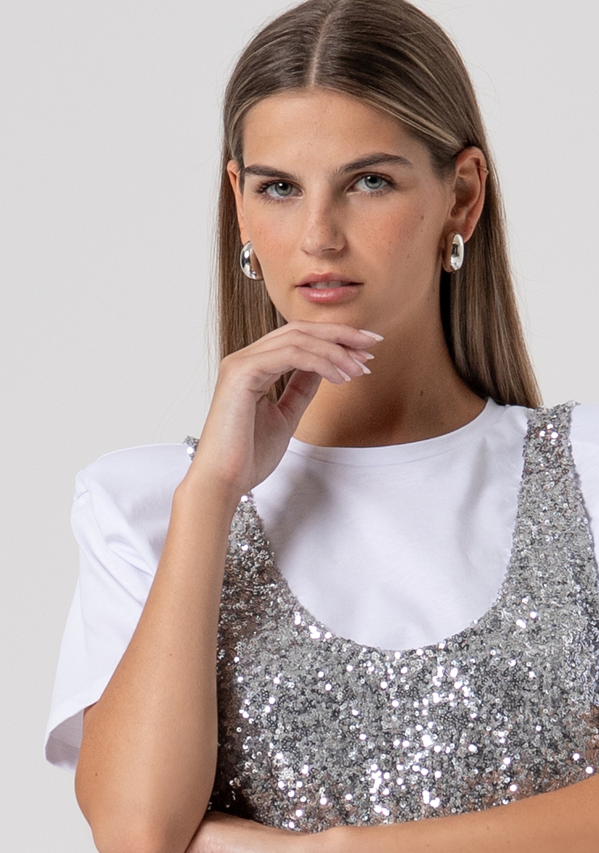T-shirt cropped with undershirt made in sequins Fracomina FS26ST3003W795N6-559-2