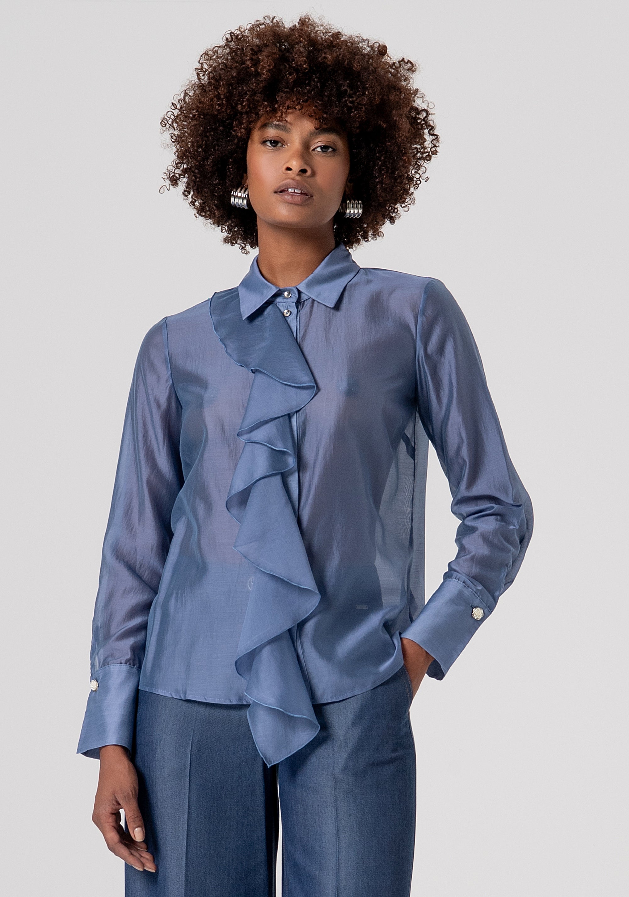 Shirt regular fit made in tencel with ruffle Fracomina FS26ST6016W83401-175