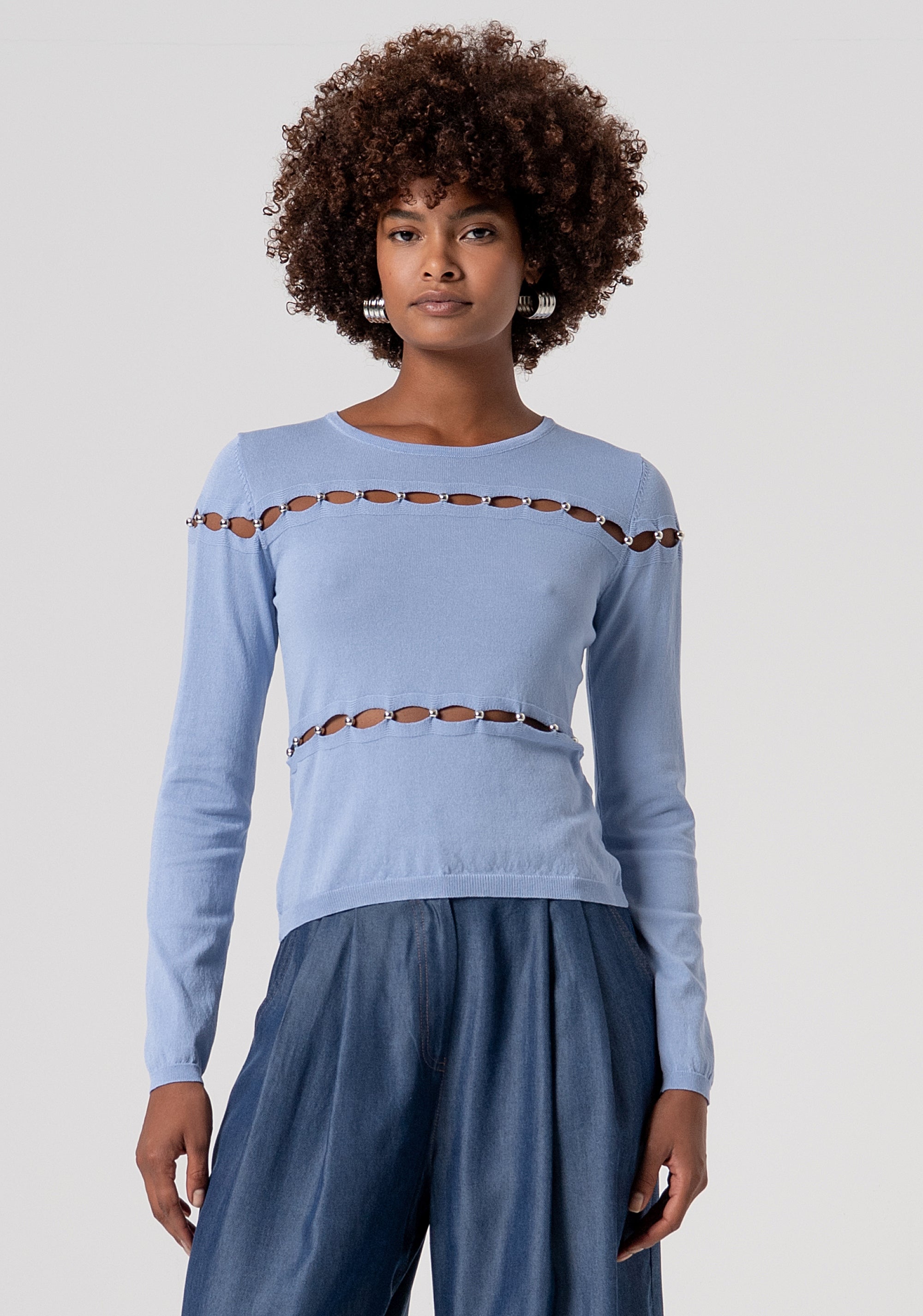 Knitwear slim fit with cut out and pearls Fracomina FS26ST7002K41601-252-1