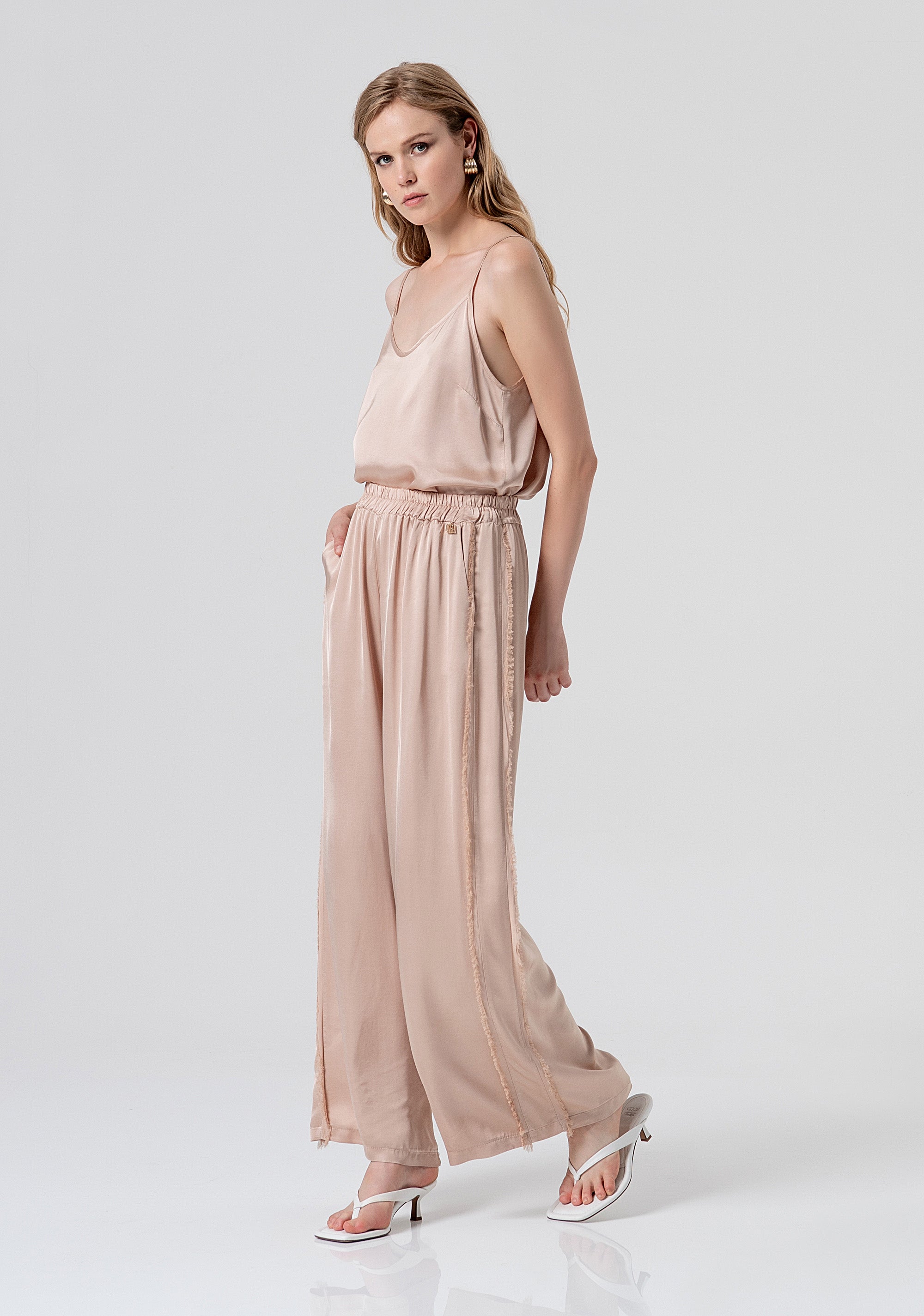 Palazzo pant flare made in viscose satin Fracomina FS26SV3010W41301-050-2