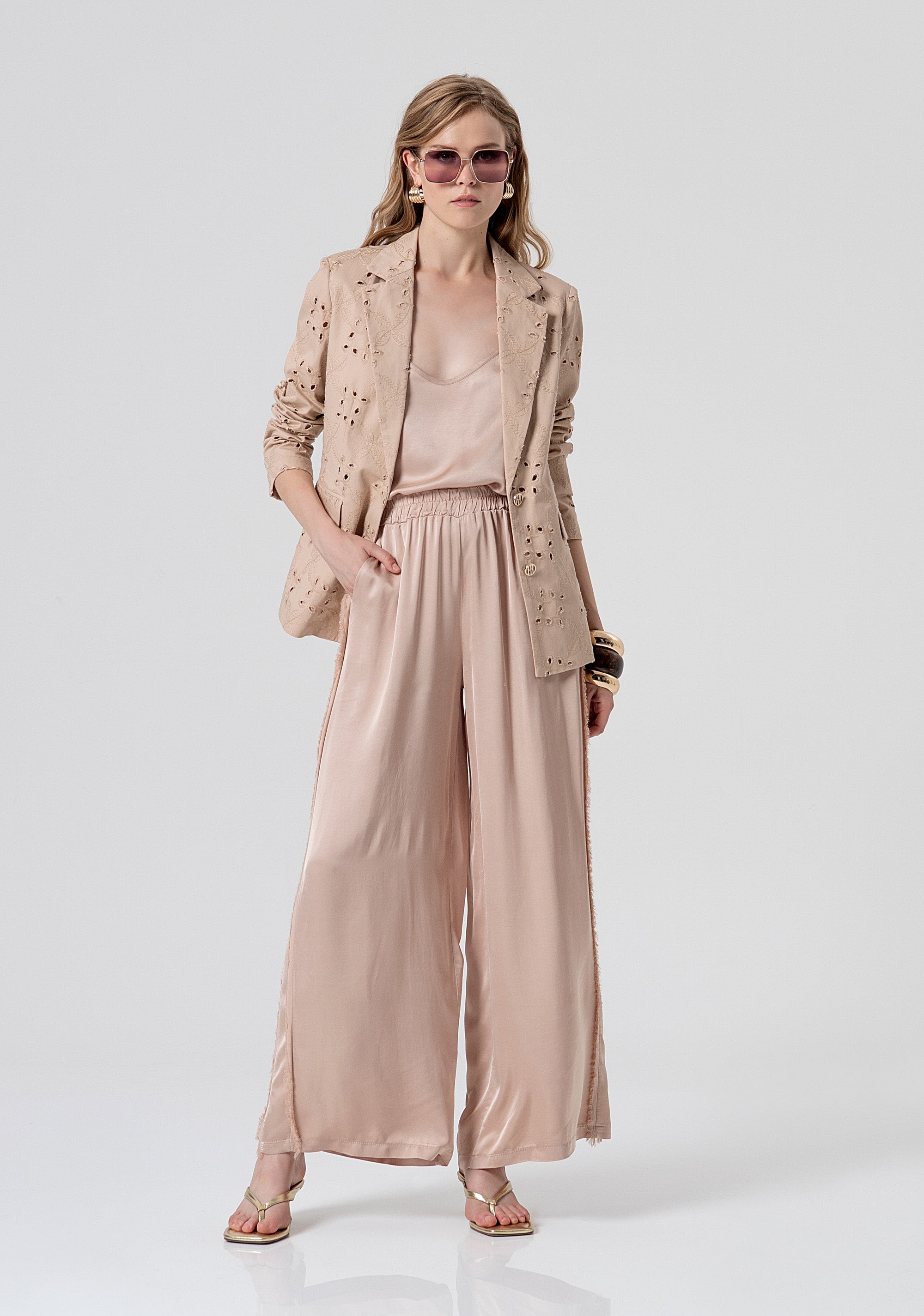 Palazzo pant flare made in viscose satin Fracomina FS26SV3010W41301-050-4