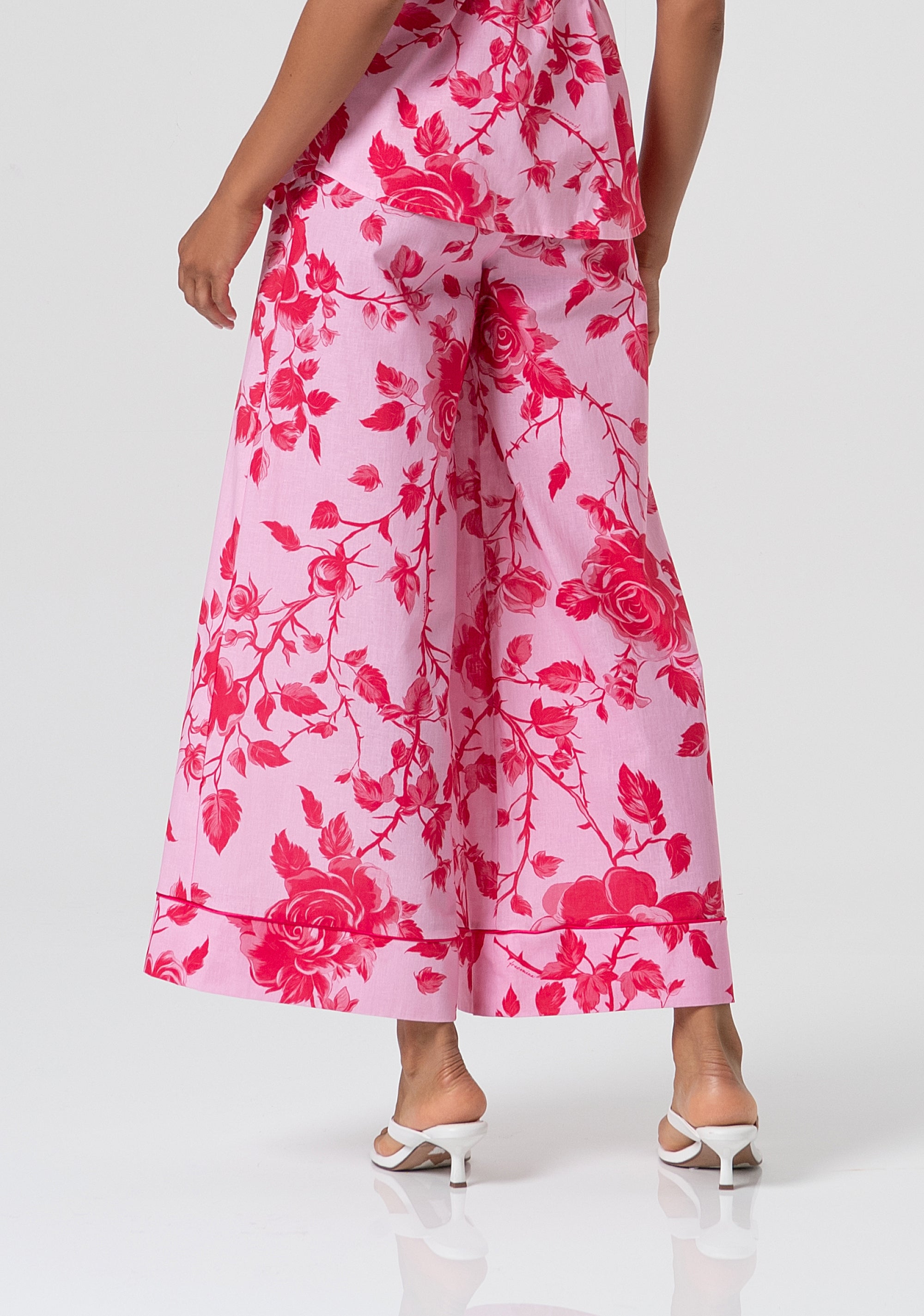 Wide-Leg Rose Print Trousers with Contrast Piping Fracomina FS26SV3014W622K9-G54-2