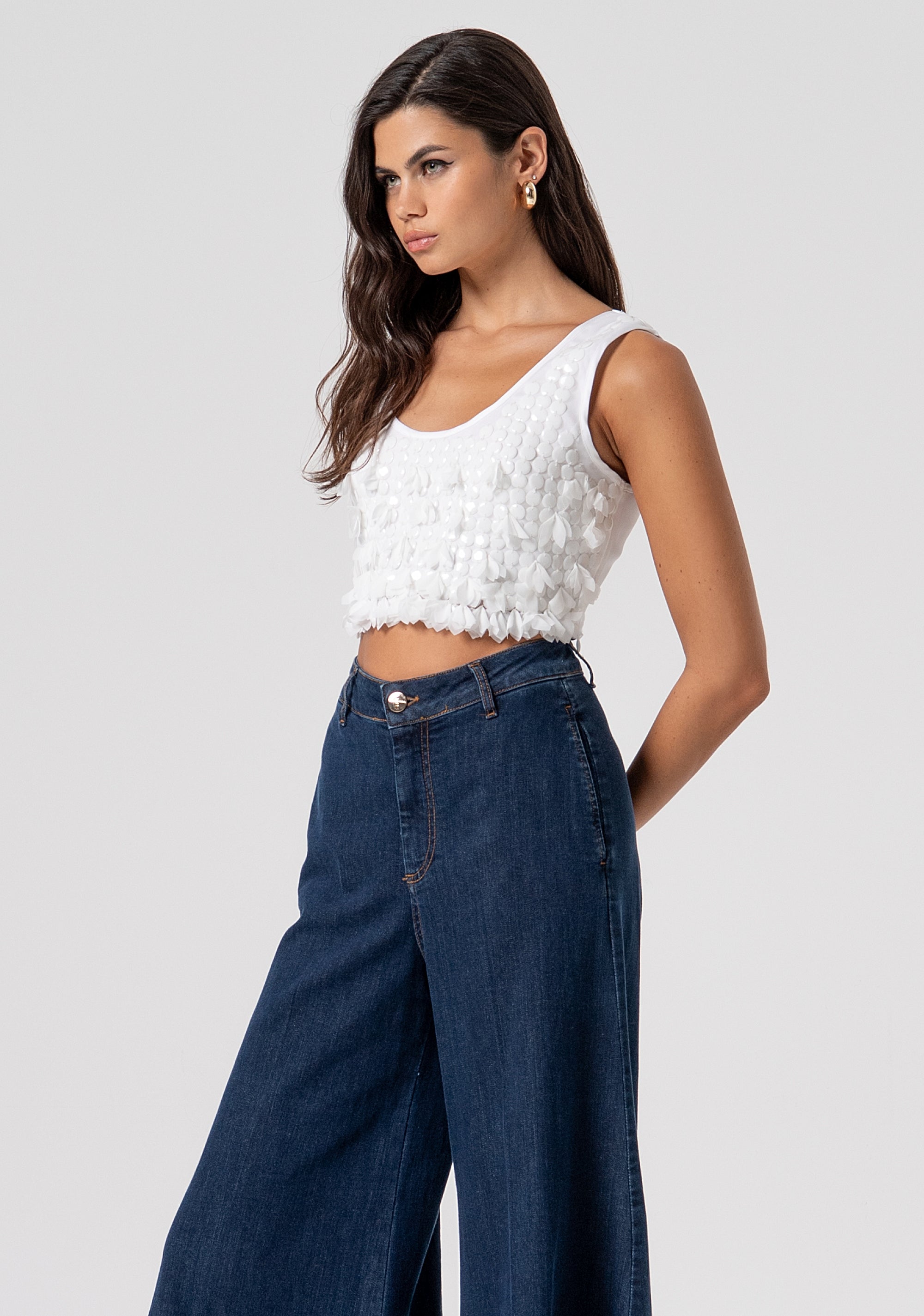 Flare palazzo pant jeans made in denim with dark wash Fracomina FS26SV3017D40193-365-2