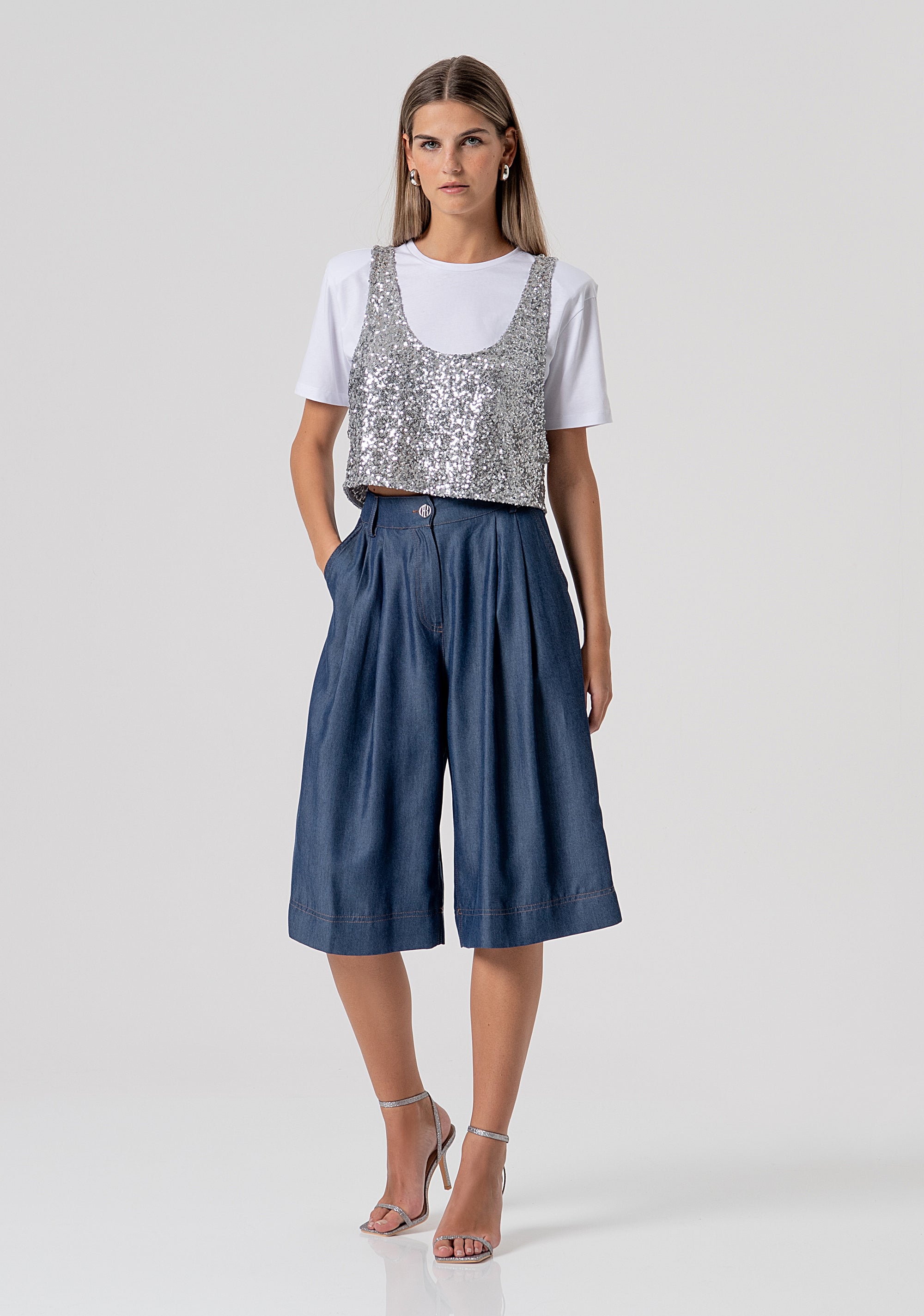 Bermuda flare made in chambray Fracomina FS26SV9002D46901-064-1