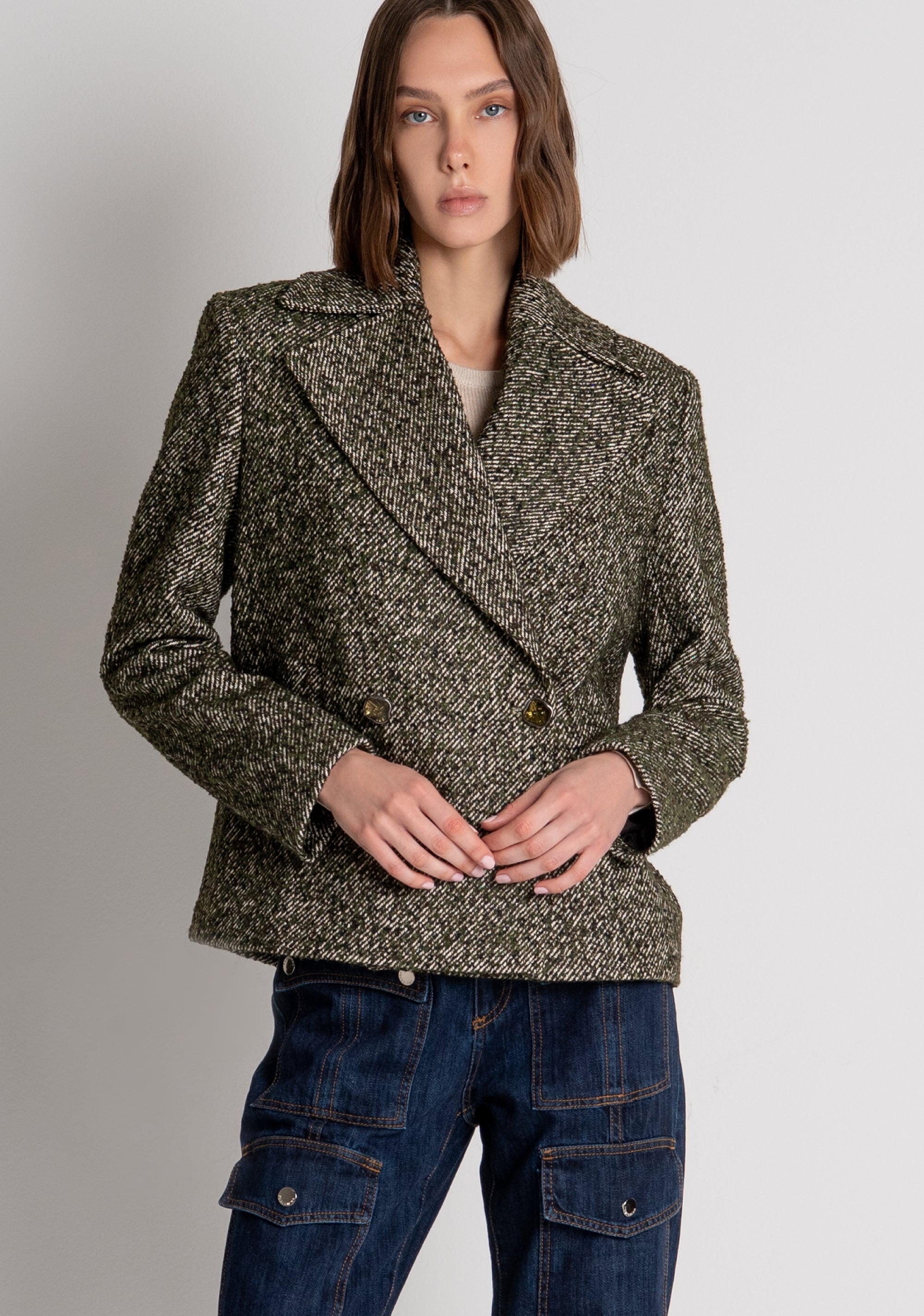 Coat regular fit double breasted made in tweed Fracomina FS26WC1001W857F7-813-2