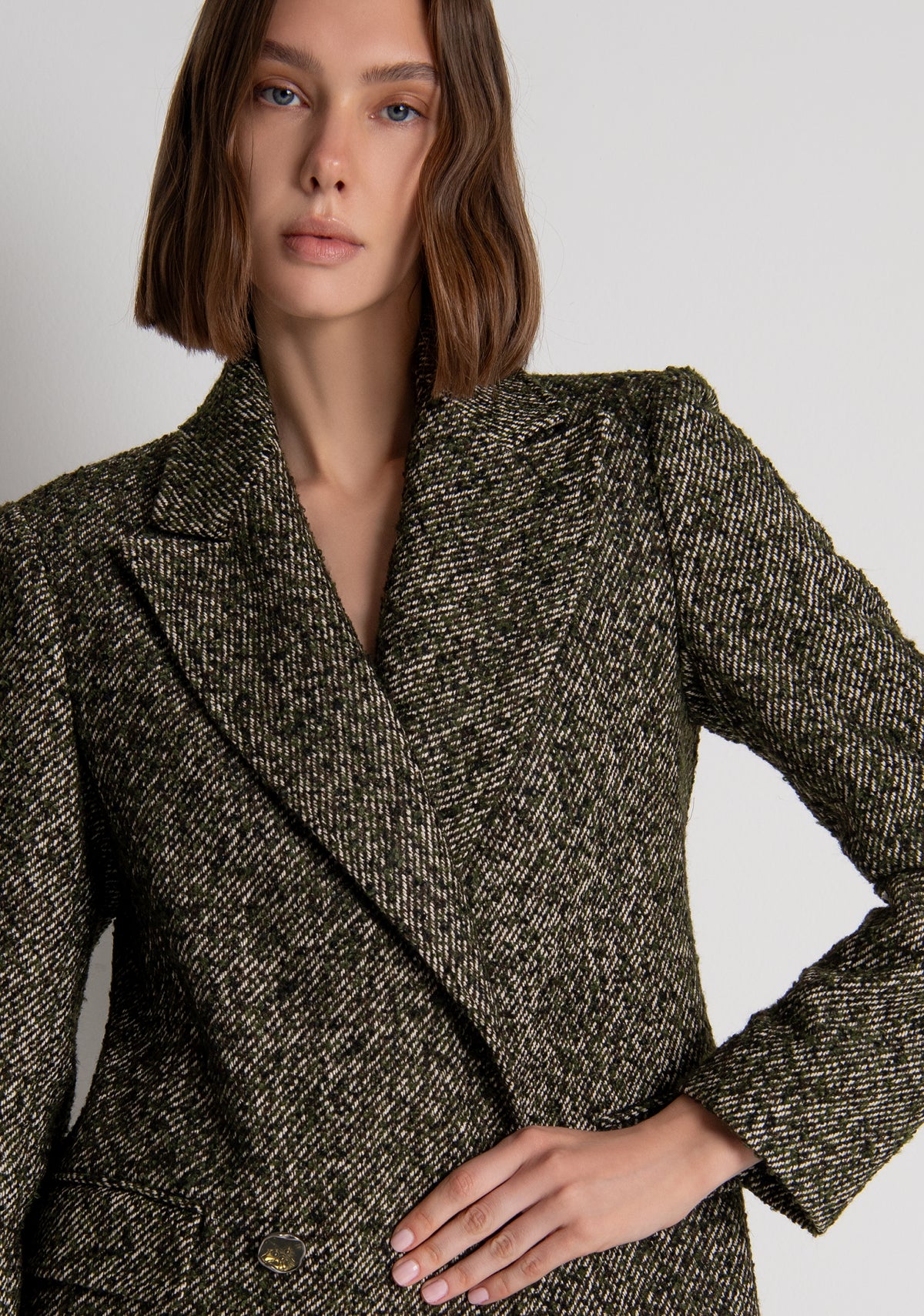 Long coat regular fit double breasted made in tweed Fracomina FS26WC1002W857F7-813-3