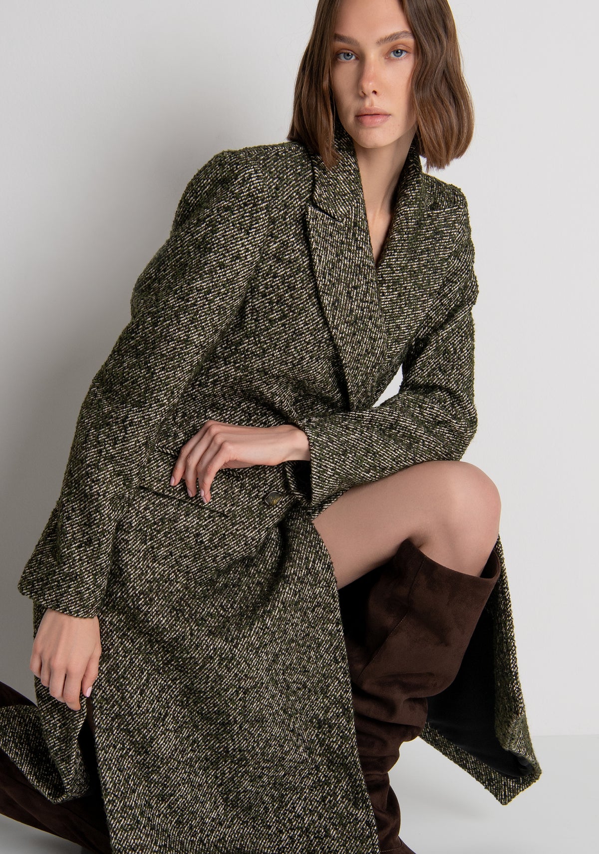 Long coat regular fit double breasted made in tweed Fracomina FS26WC1002W857F7-813