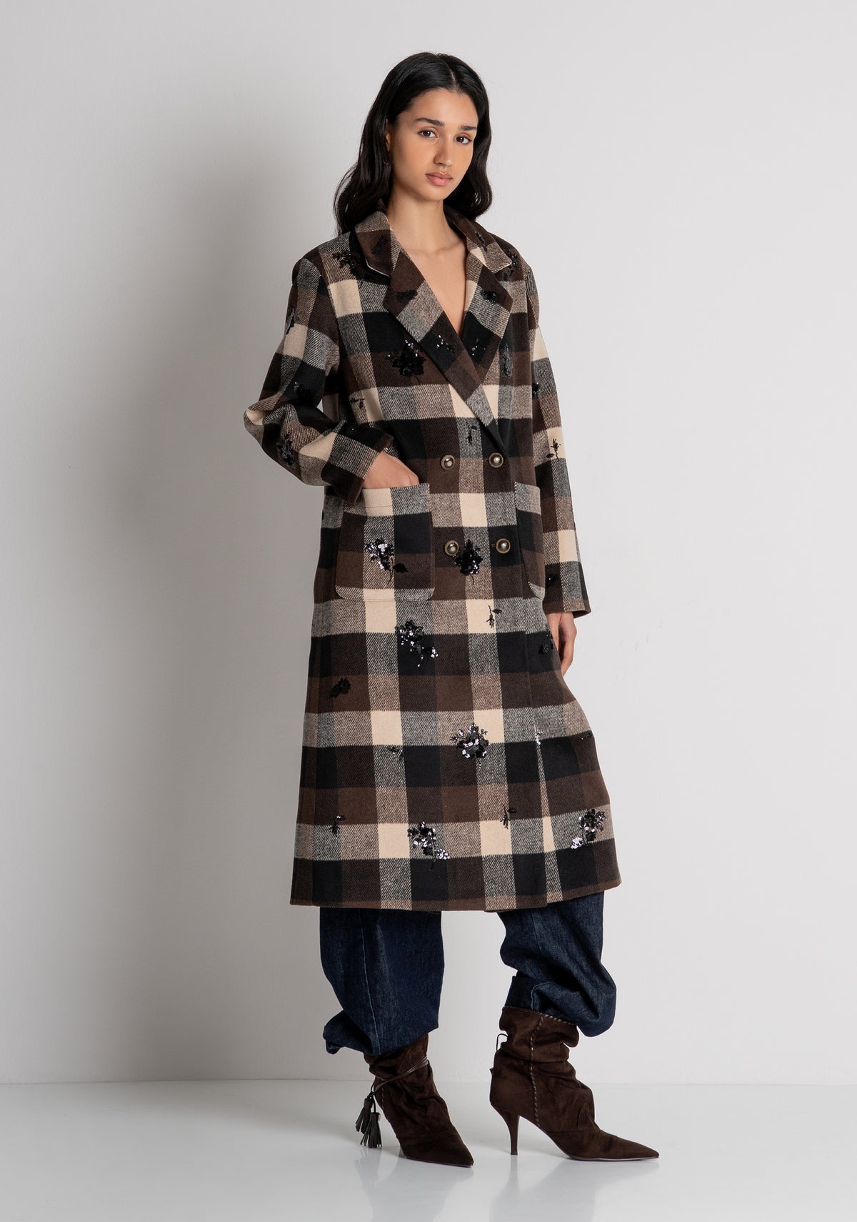 Long coat regular fit with diamond pattern Fracomina FS26WC1003W50495-091-2