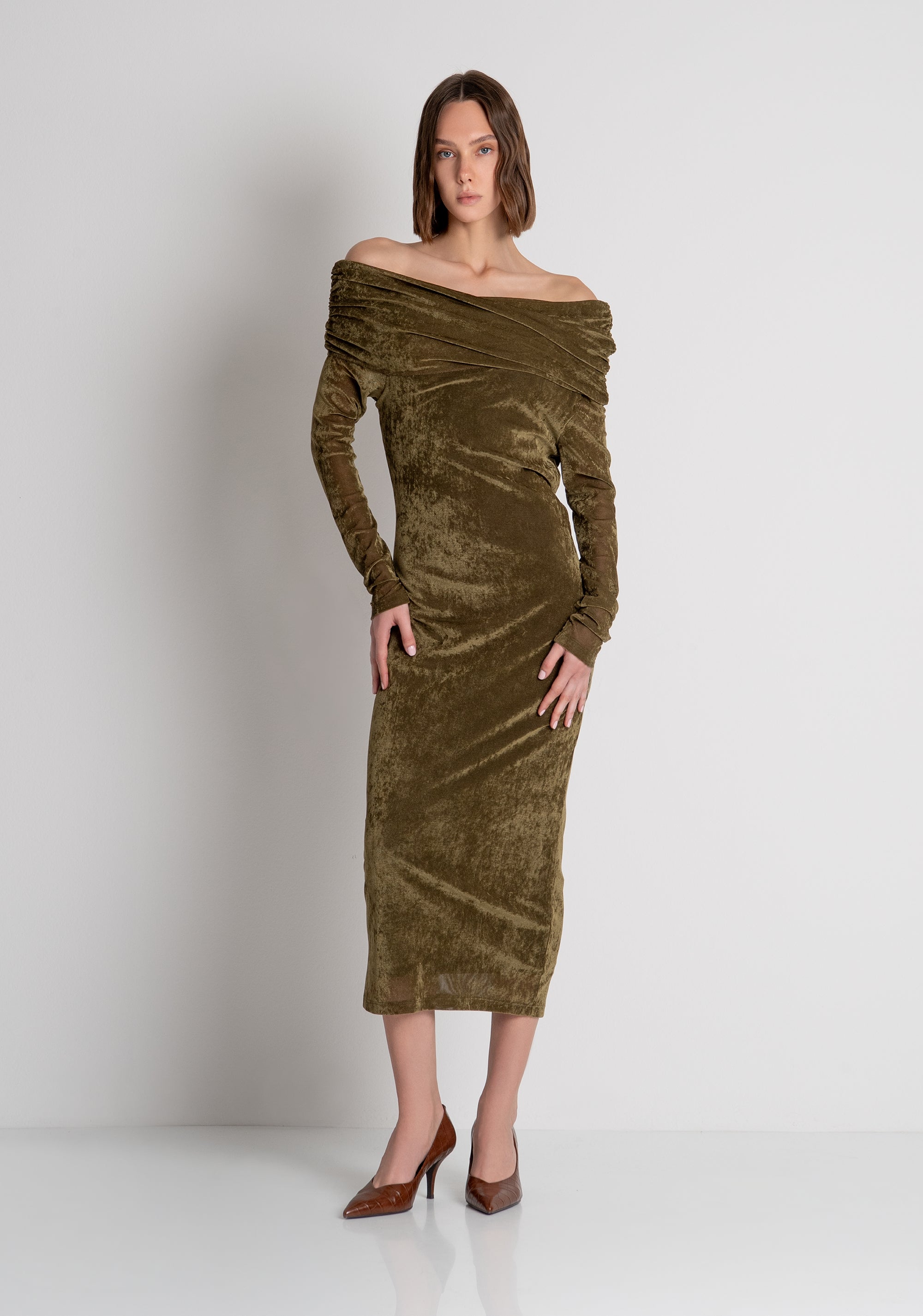 Dress slim fit middle length made in velvet Fracomina FS26WD2002W597Q5-813-2