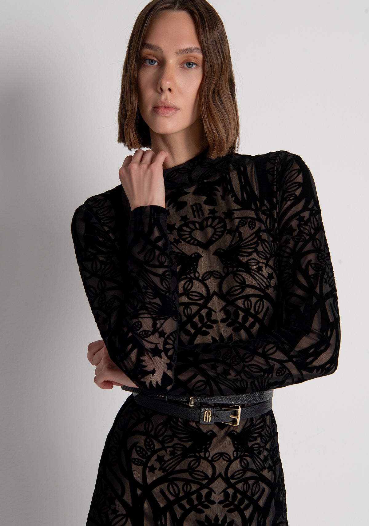 Dress slim fit middle length made in flocking lace Fracomina FS26WD2003W858Q5-053